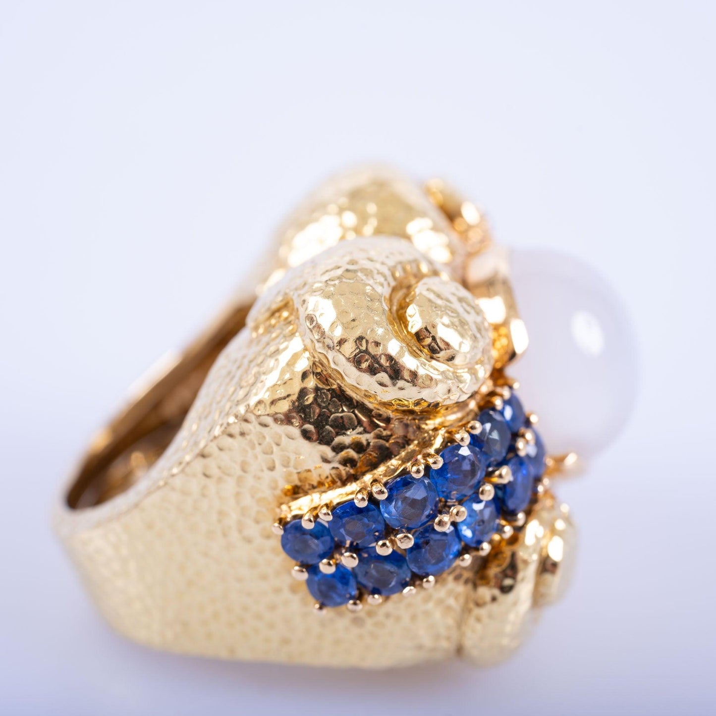 Estate Jewelry David Webb Moonstone with Sapphire Gold Ring
