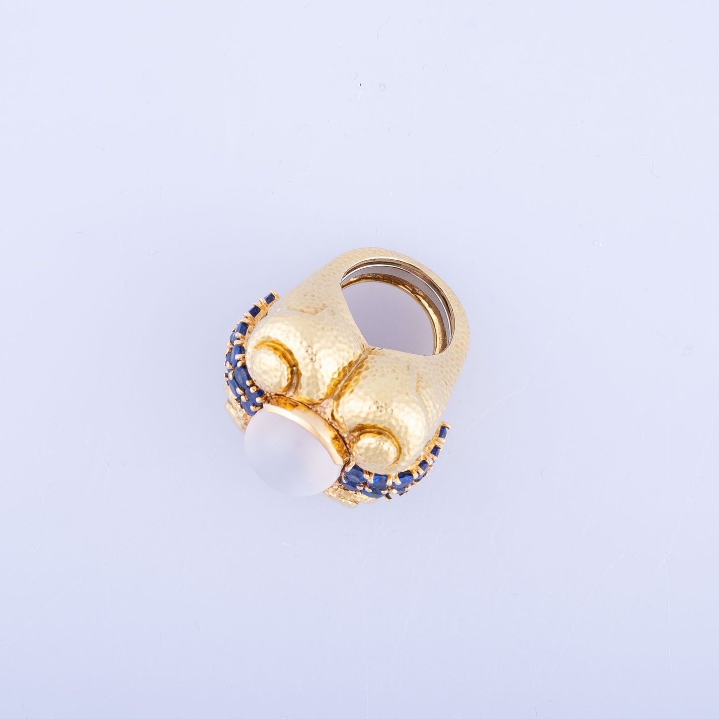Estate Jewelry David Webb Moonstone with Sapphire Gold Ring