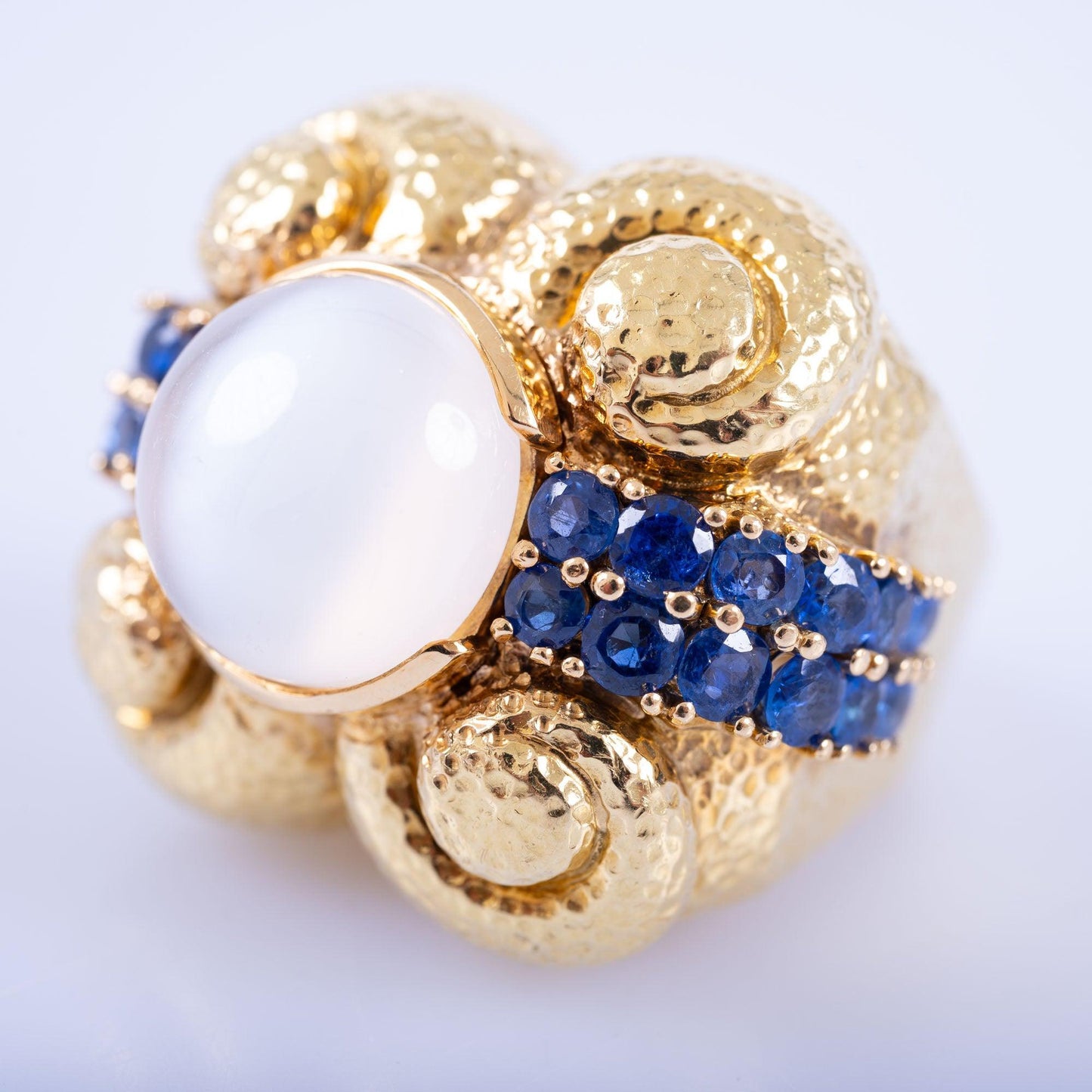 Estate Jewelry David Webb Moonstone with Sapphire Gold Ring