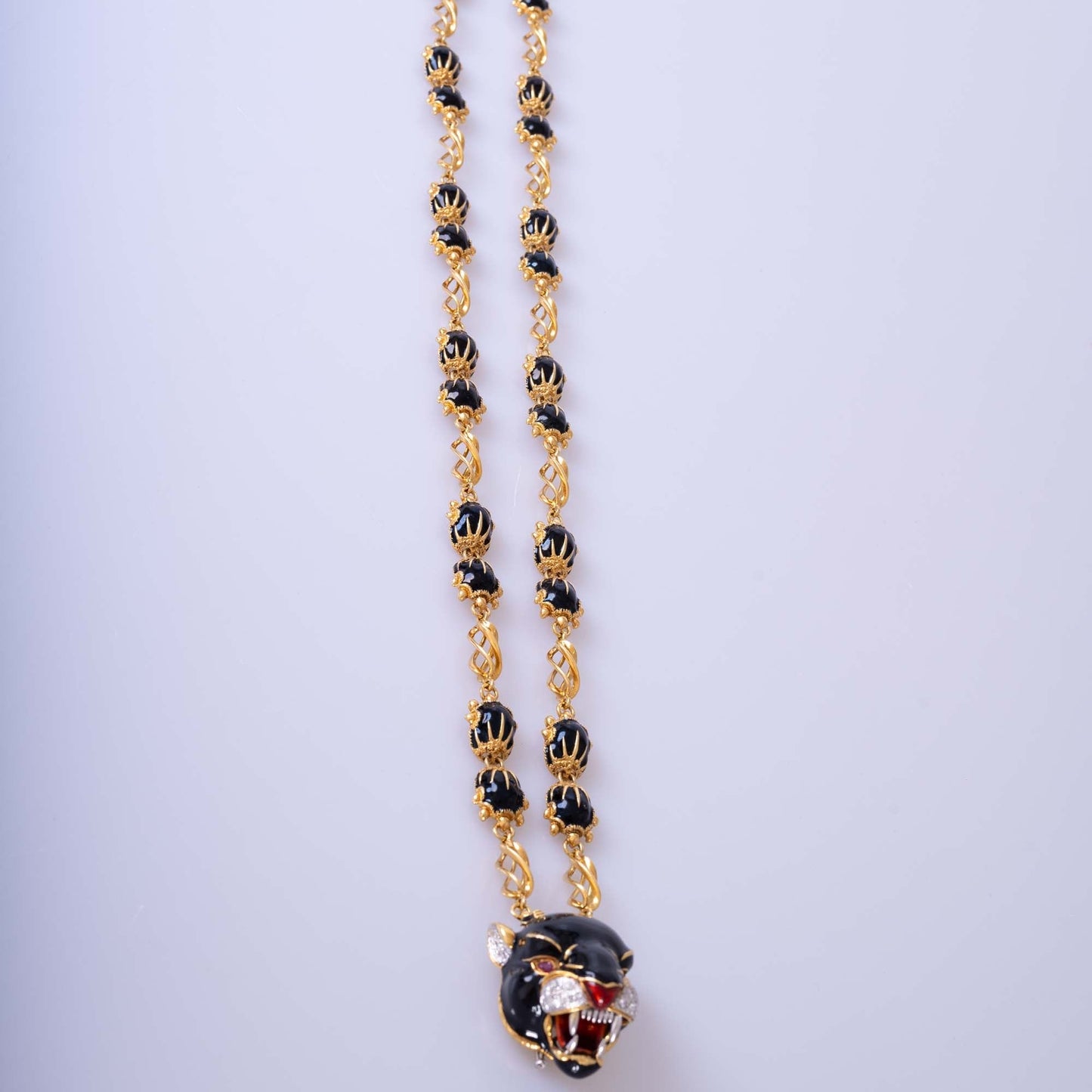 Estate Jewelry Frascarolo Enamel and Diamond Panther Necklace