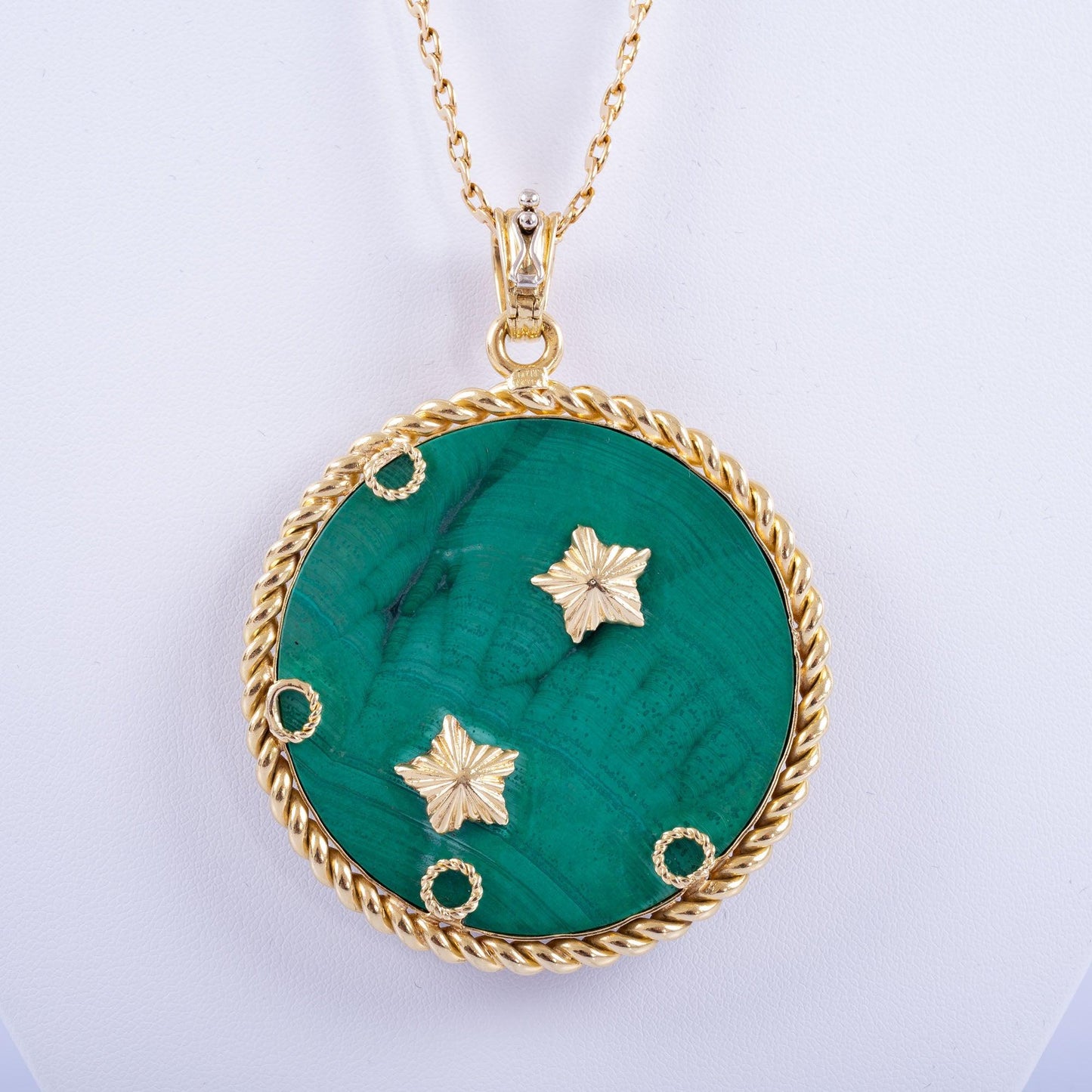 Estate Jewelry Van Cleef & Arpels Gemini 18K Gold Malachite Pendant Necklace, Circa 1950S-60S