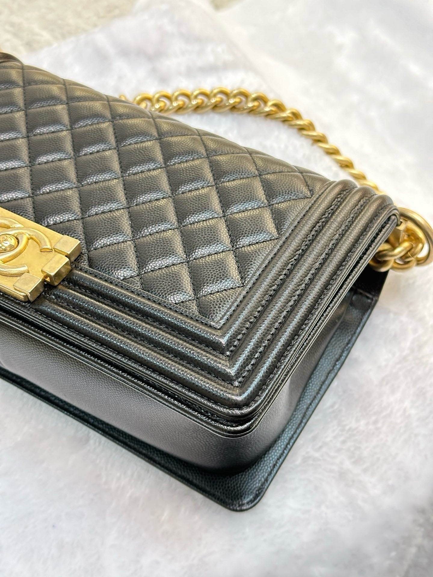 Chanel Medium Caviar LeBoy Bag Black GHW 27 holo card