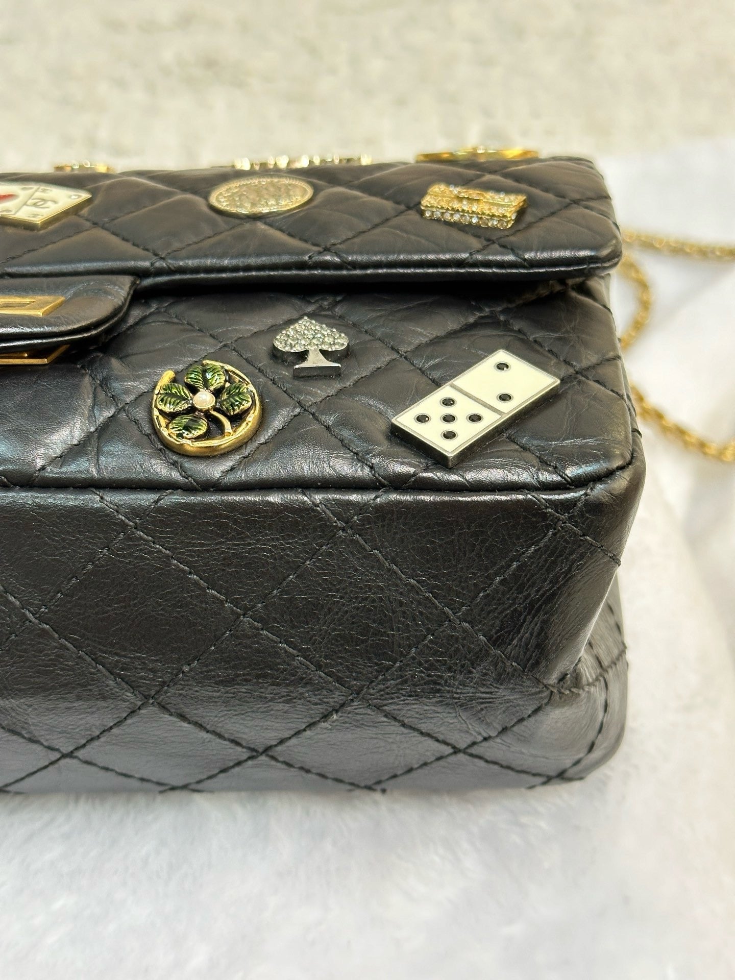 Chanel Small 2.55 Reissue Aged Calfskin Lucky Charms 225 Flap Black GHW