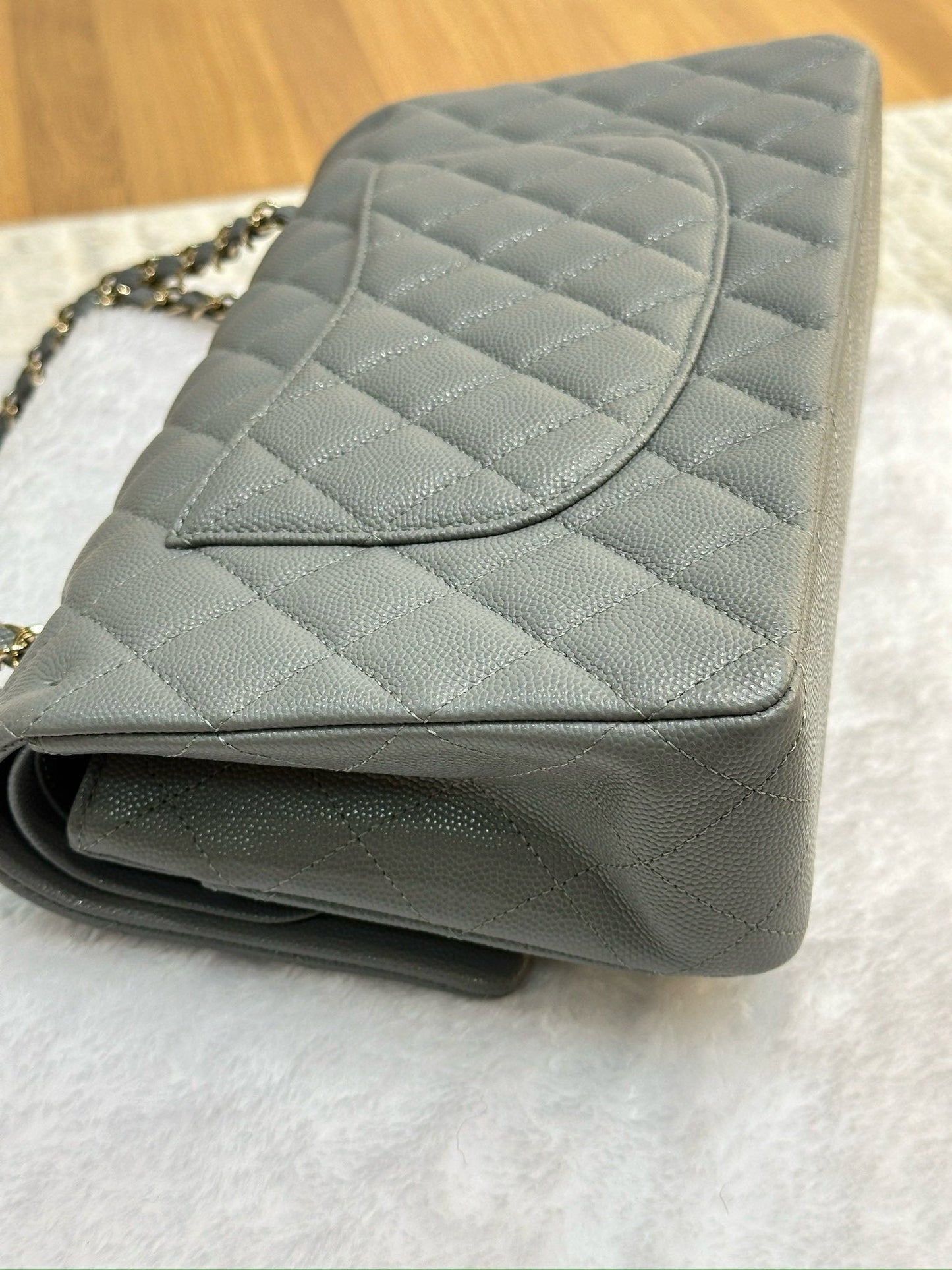 Chanel Medium Caviar Quilted Double Flap Bag Grey LGHW