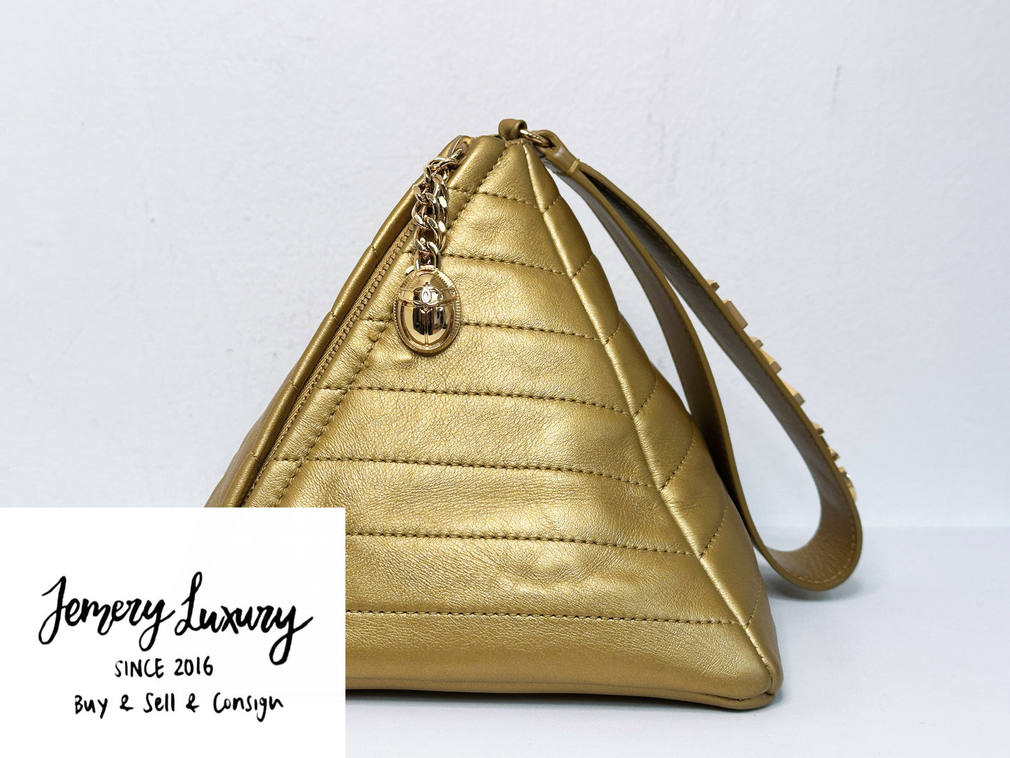 Chanel Gold Pyramid Leather Clutch Golden 2831 holo