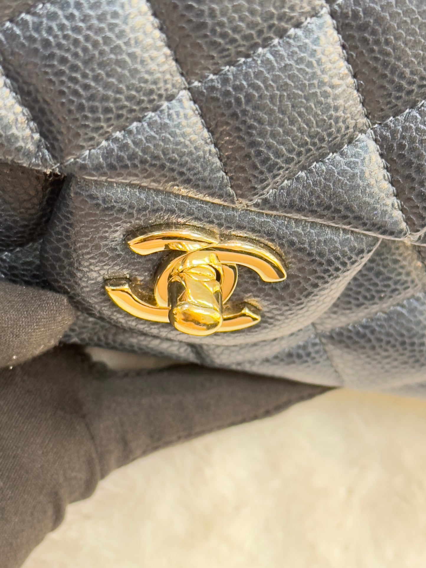 CHANEL Pearly Caviar Quilted Mini Rectangular Flap Navy Blue 18S