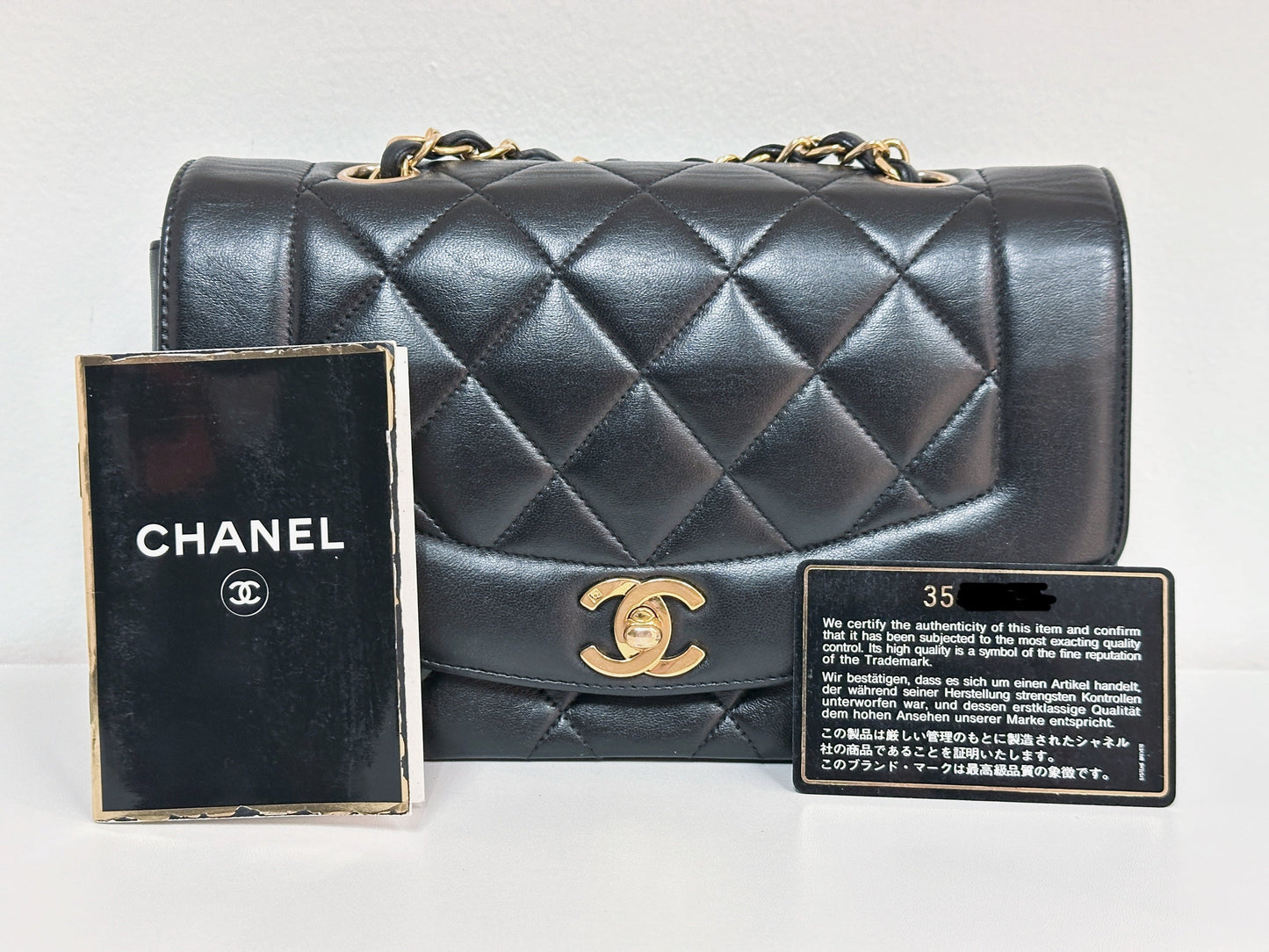 Chanel Small Vintage Diana Lambskin Should Flap Bag Black 3541 holo card