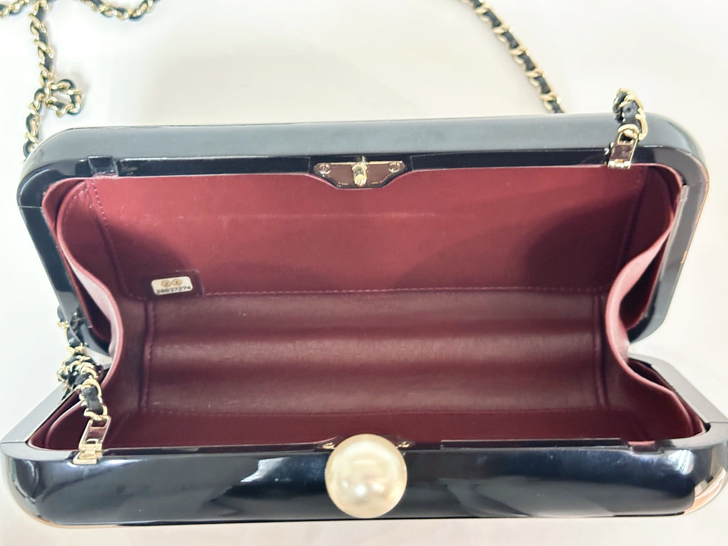 Chanel 2015 Votez Coco Black Pearl Plexiglass Minaudiere Evening Clutch Bag