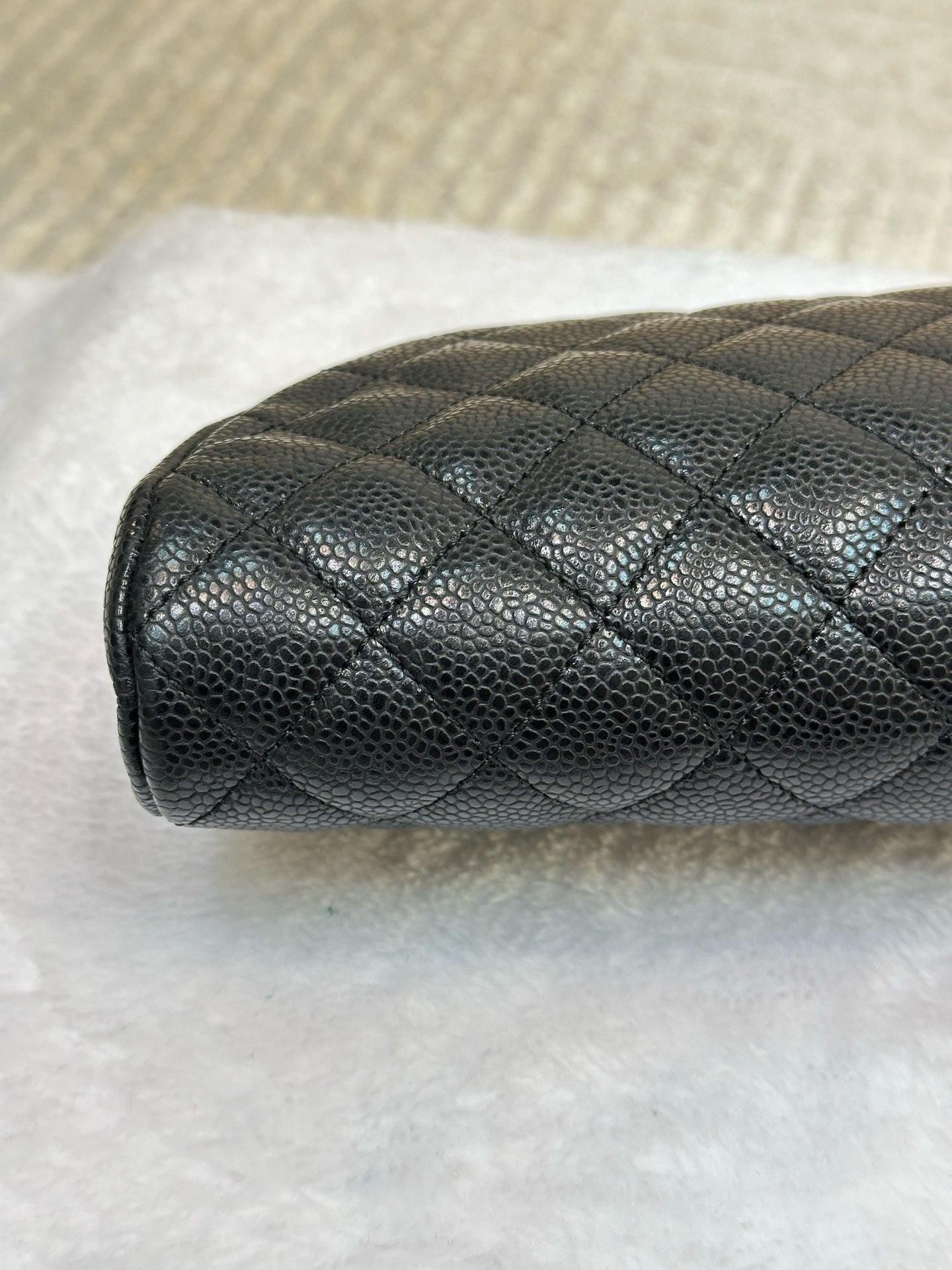 Chanel Quilted Timeless Kisslock Clutch Black Caviar SHW 1634 holo card