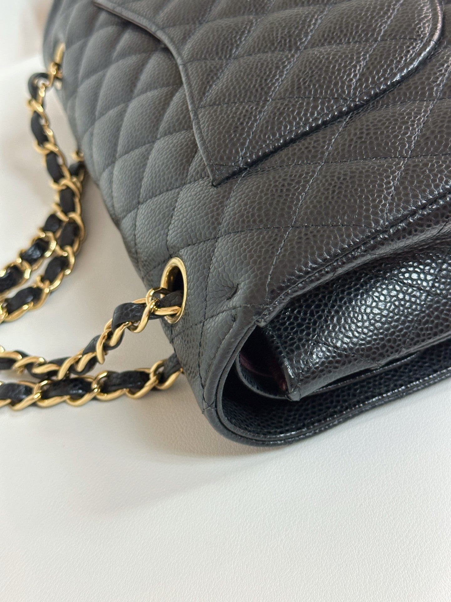 Chanel Medium Size Classic Quilted Caviar Double Flap Bag Black 3022 holo card