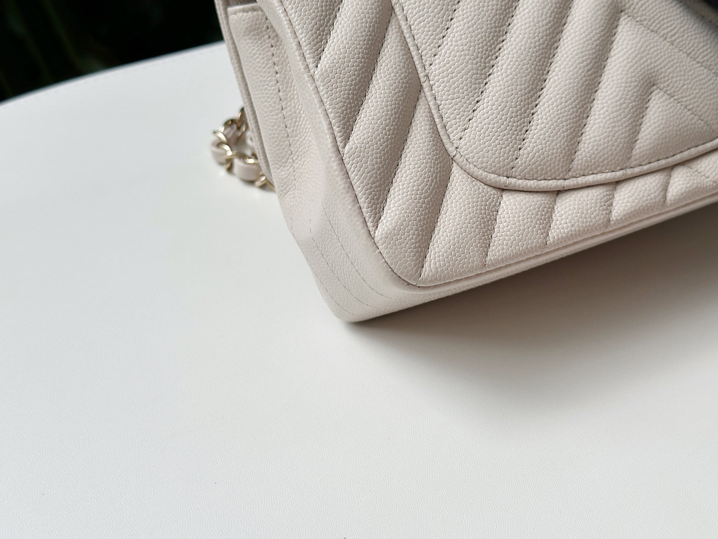 Chanel Mini Rectangle Chevron Blush Hue Light Beige Flap Bag LGHW 2644 holo card