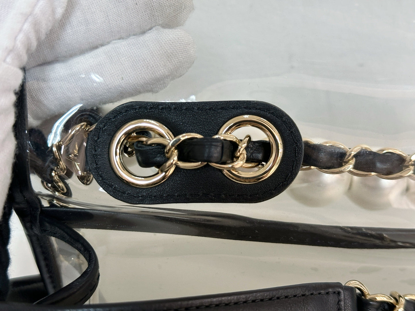Chanel Medium Lambskin CoCo Sand PVC Sand By The Sea Flap With Pearl Strap Black 2745 holo card