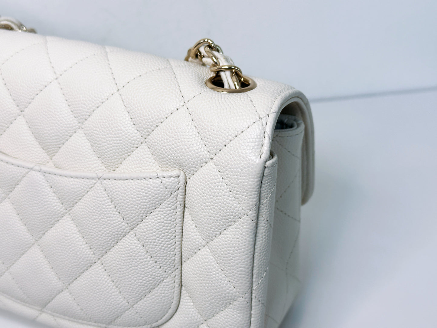 Chanel Mini Rectangular Caviar Classic White GHW 2382 holo card