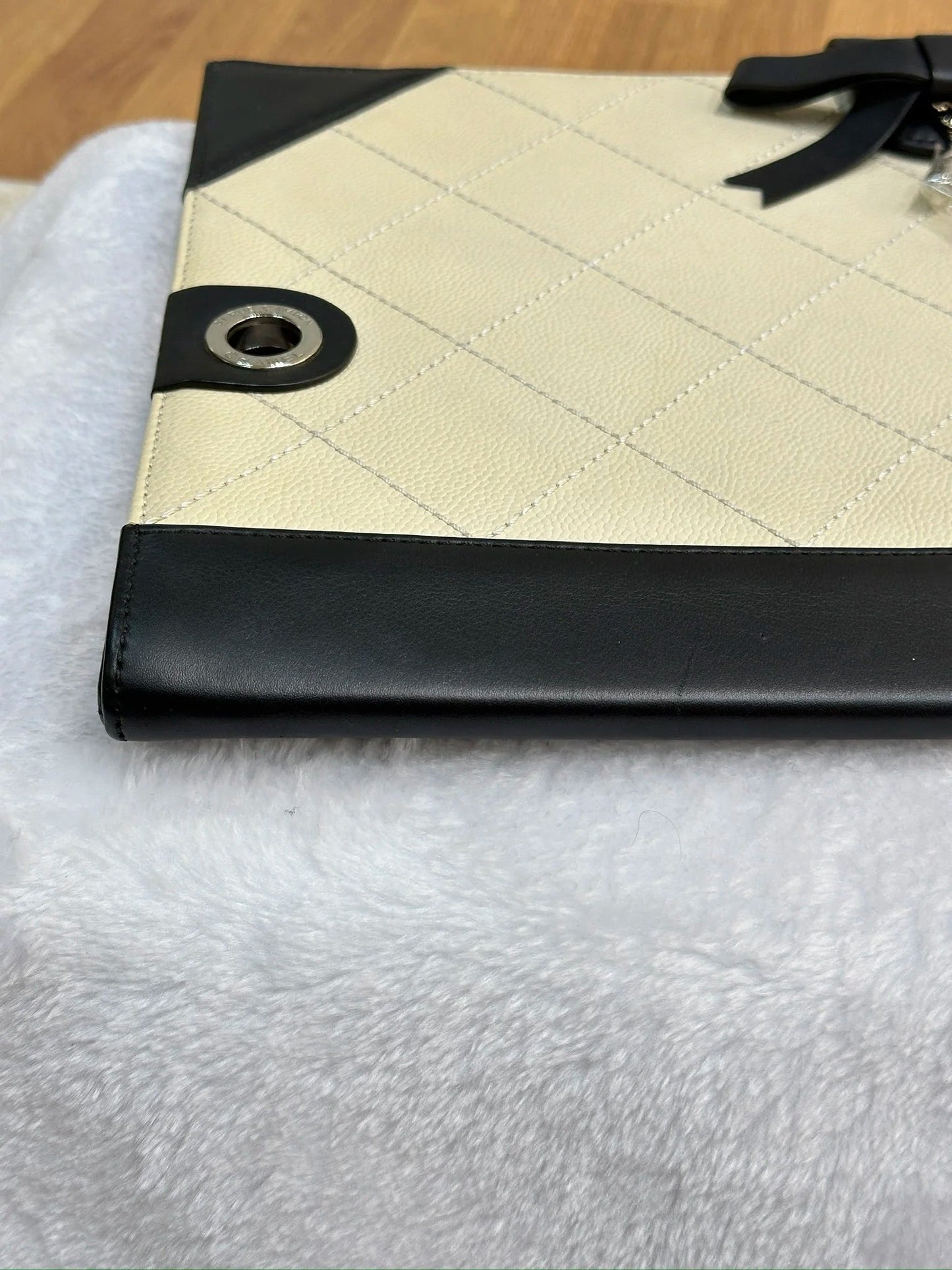 Chanel Medium Off White/Black Quilted Leather Drawing Portfolio Bag