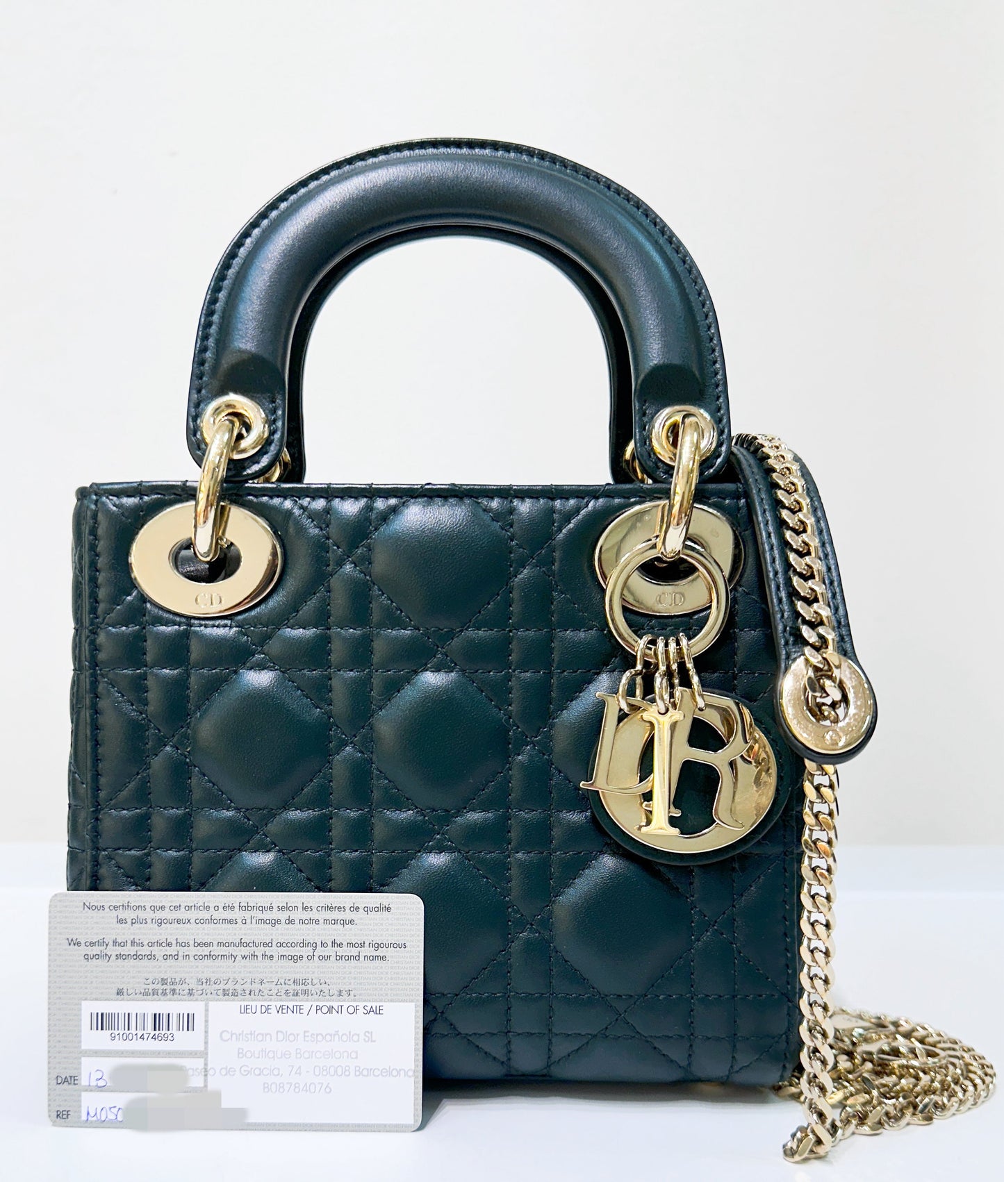 CHRISTIAN DIOR Lambskin Cannage Mini Lady Dior Dark Green