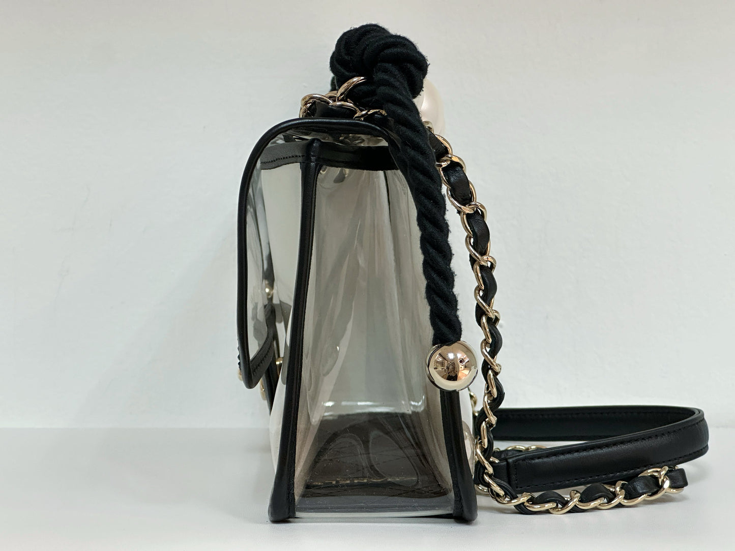 Chanel Medium Lambskin CoCo Sand PVC Sand By The Sea Flap With Pearl Strap Black 2745 holo card