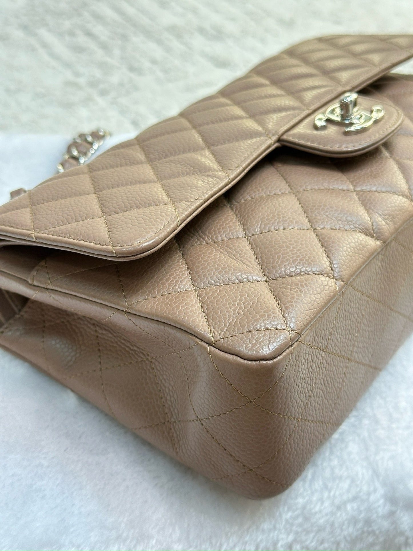 Chanel Medium Classic Caviar Double Flap Taupe SHW
