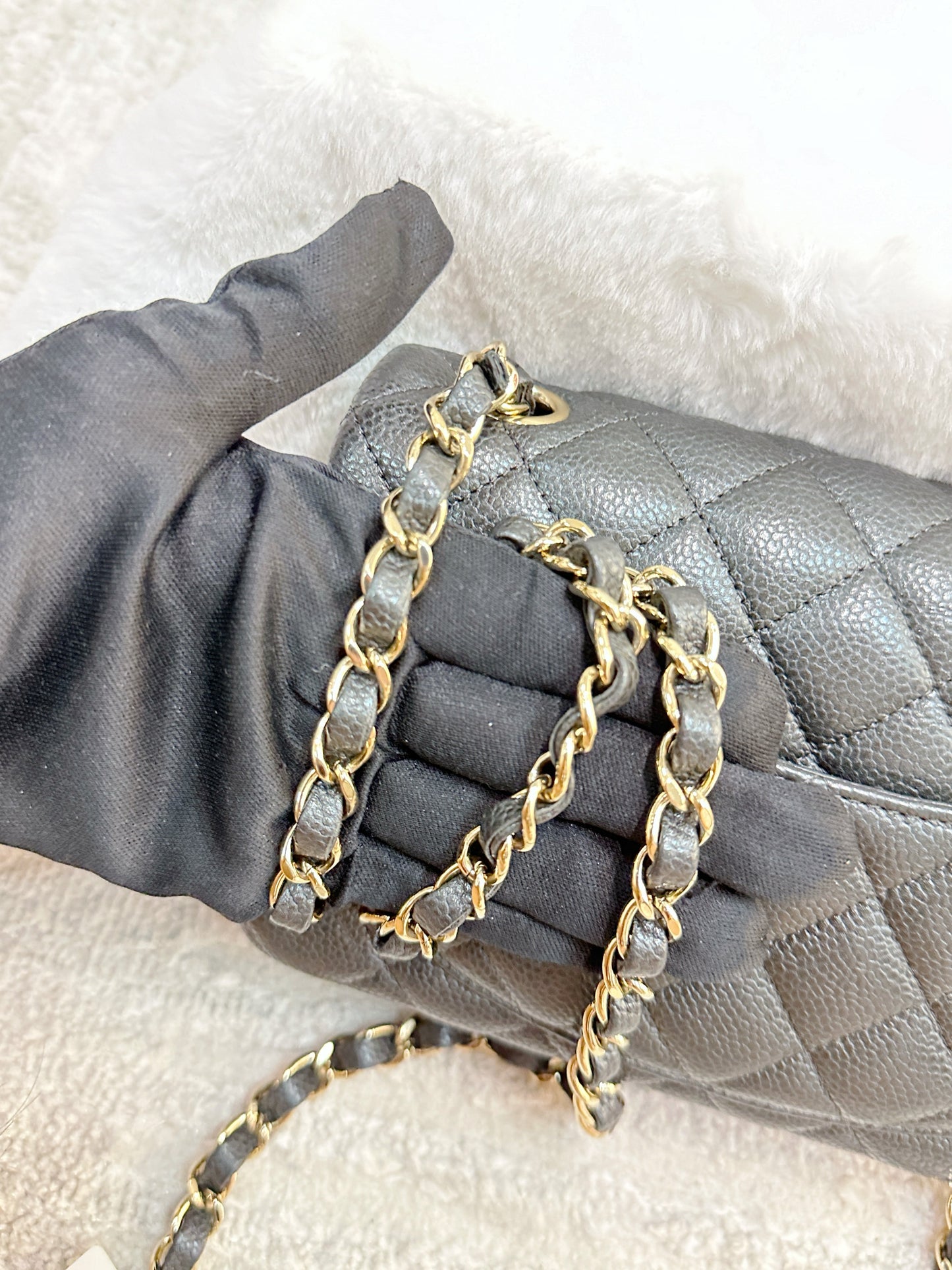 Chanel Classic Mini Rectangular 18S Dark Gray/Grey Quilted Caviar LGHW