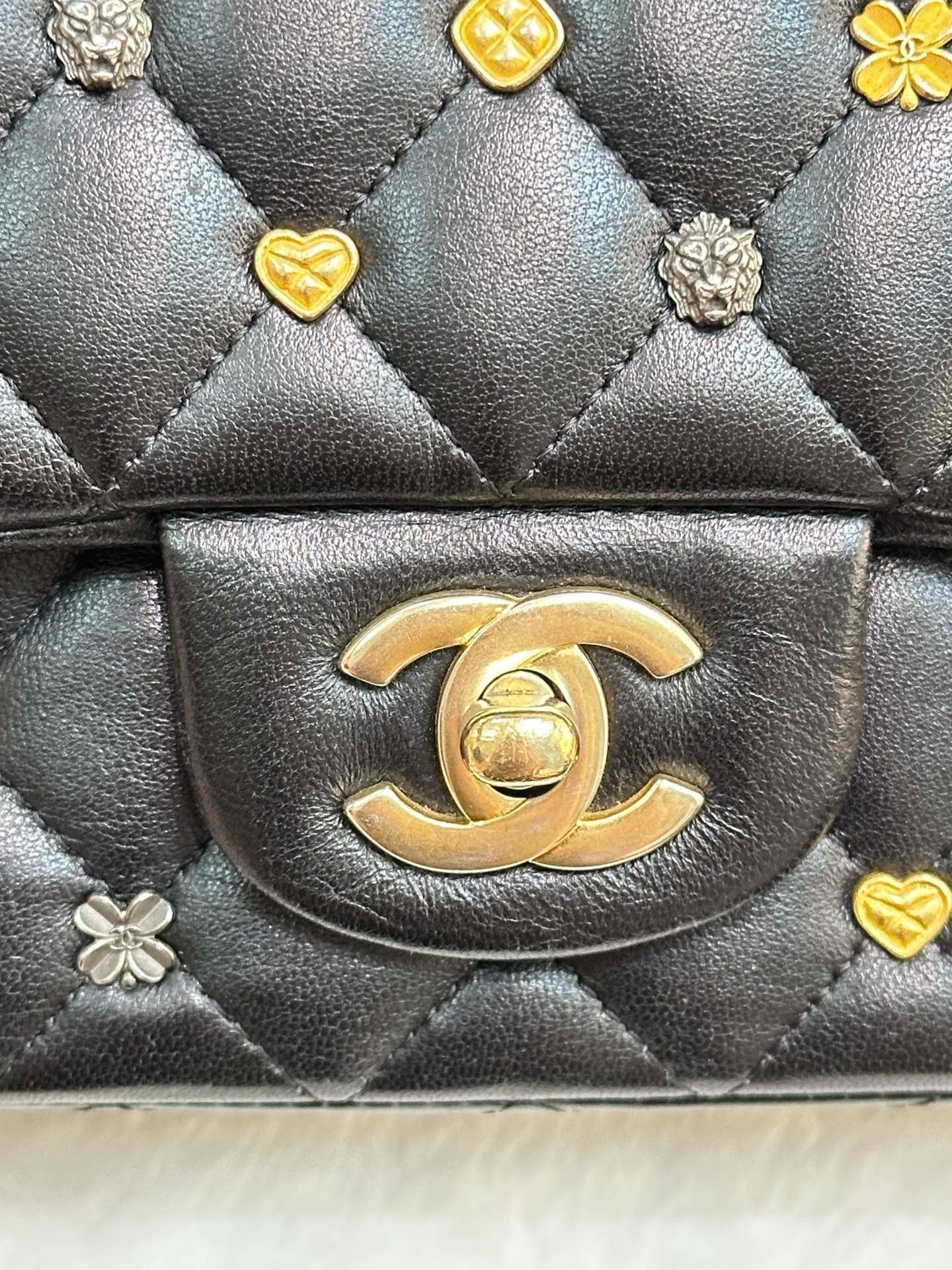 Chanel Mini Rectangular Lambskin Quilted Studded Flap Black