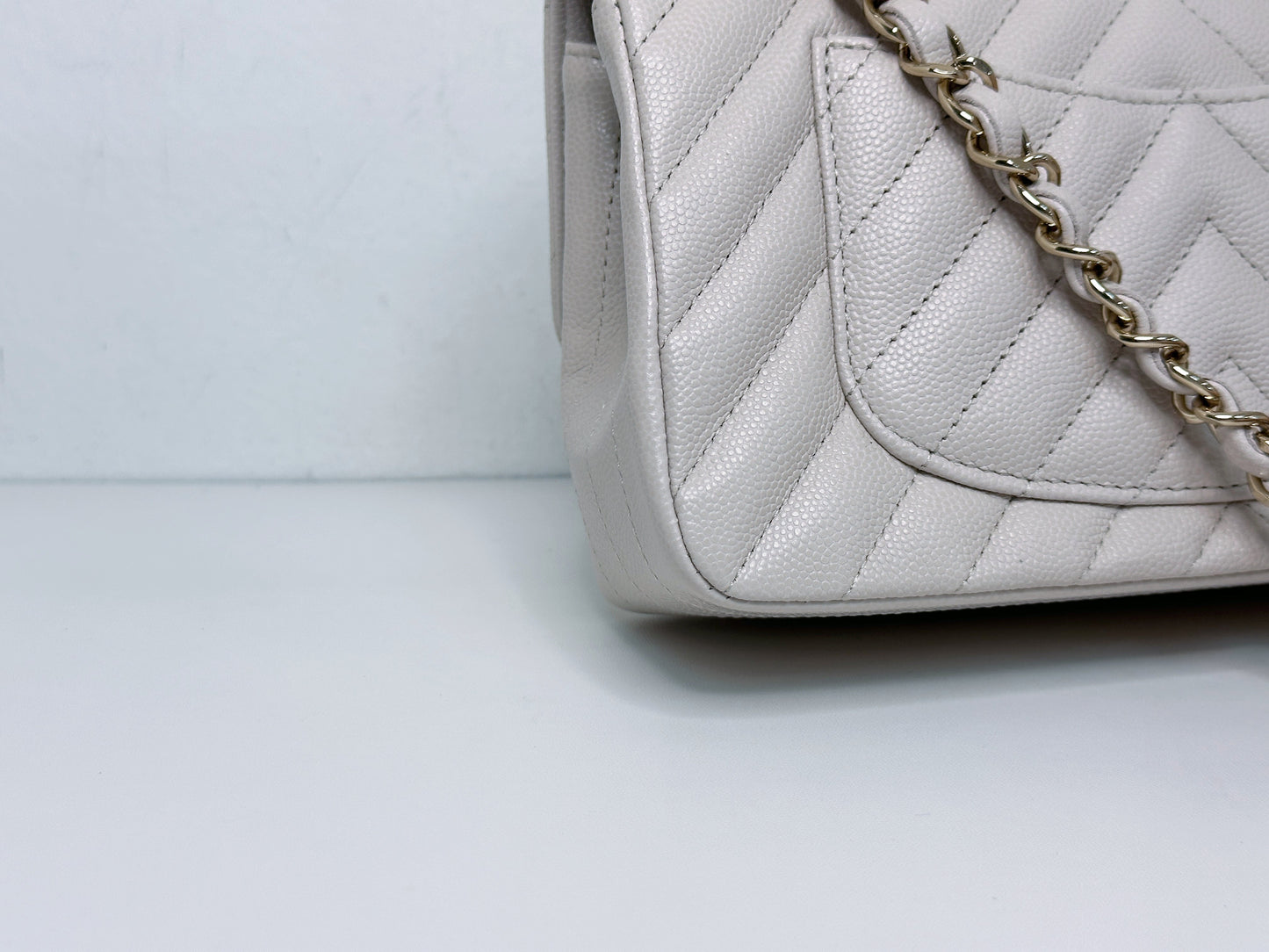Chanel Mini Rectangle Chevron Blush Hue Light Beige Flap Bag LGHW