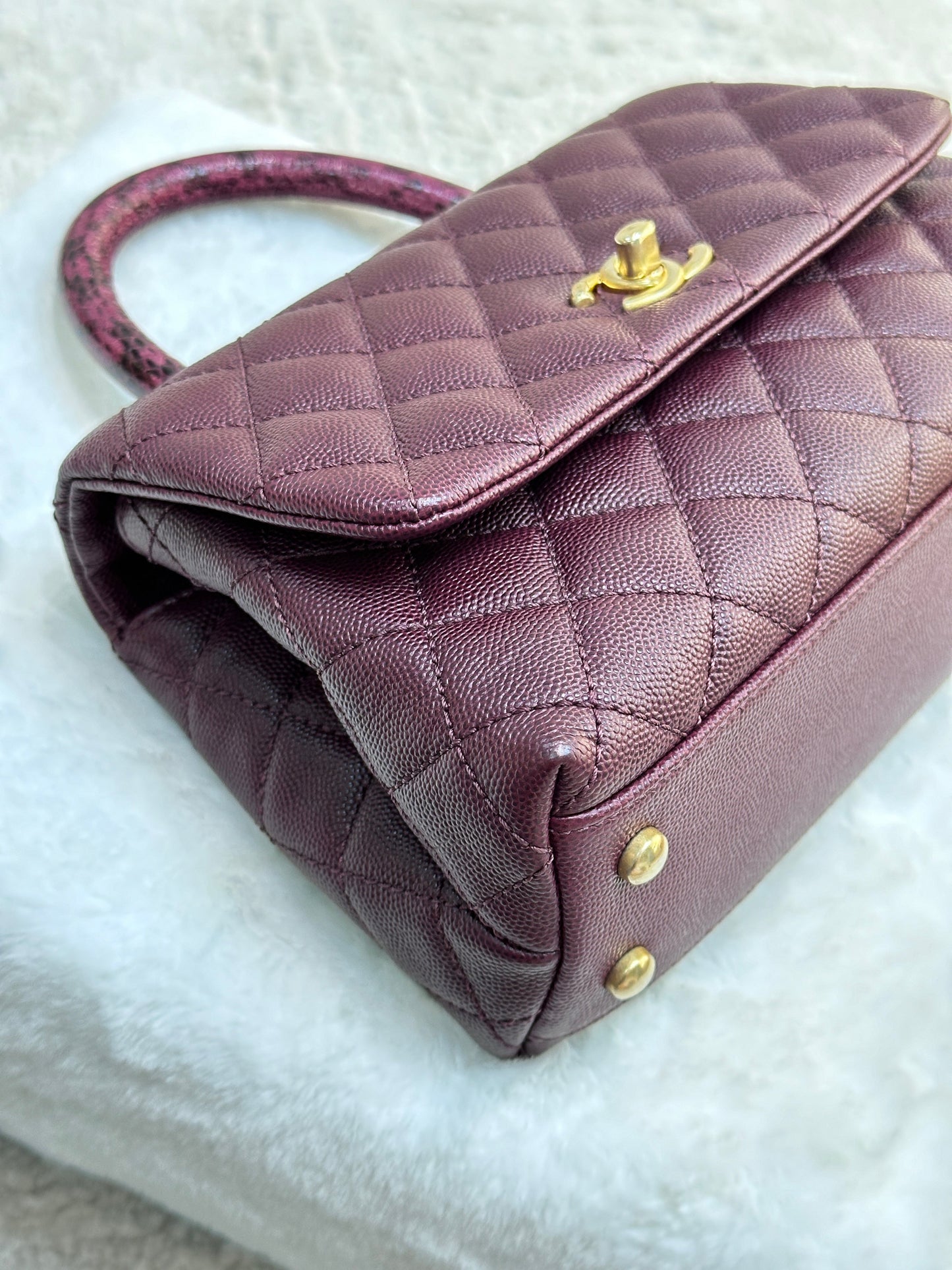 Chanel Small Coco Handle Elaphe Leather Handle Burgundy