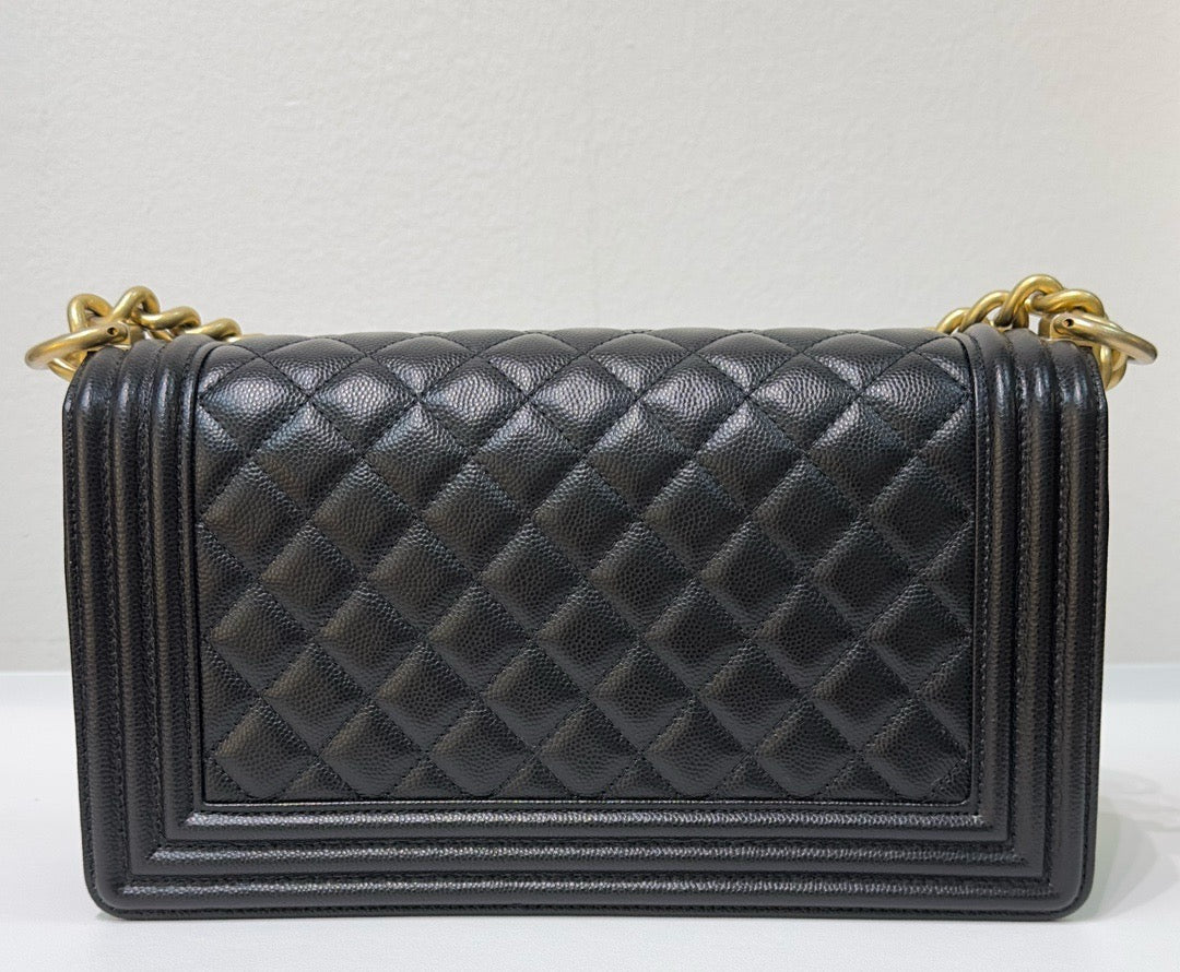Chanel Medium Caviar LeBoy Bag Black GHW 27 holo card