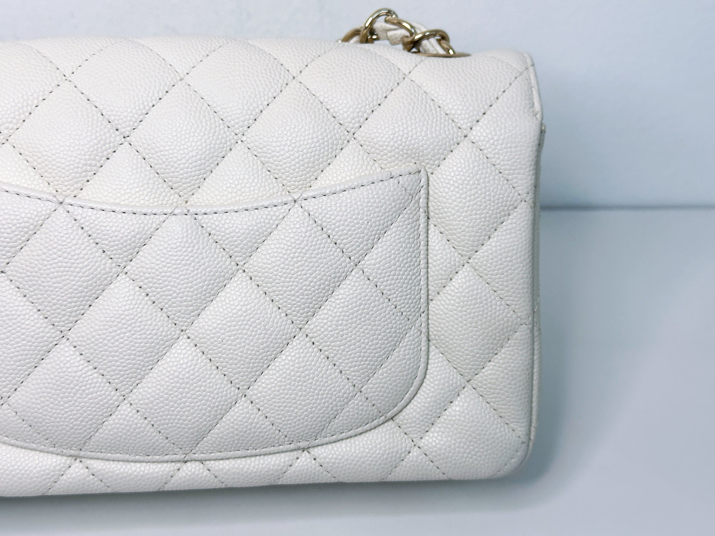 Chanel Mini Rectangular Caviar Classic White GHW 2382 holo card
