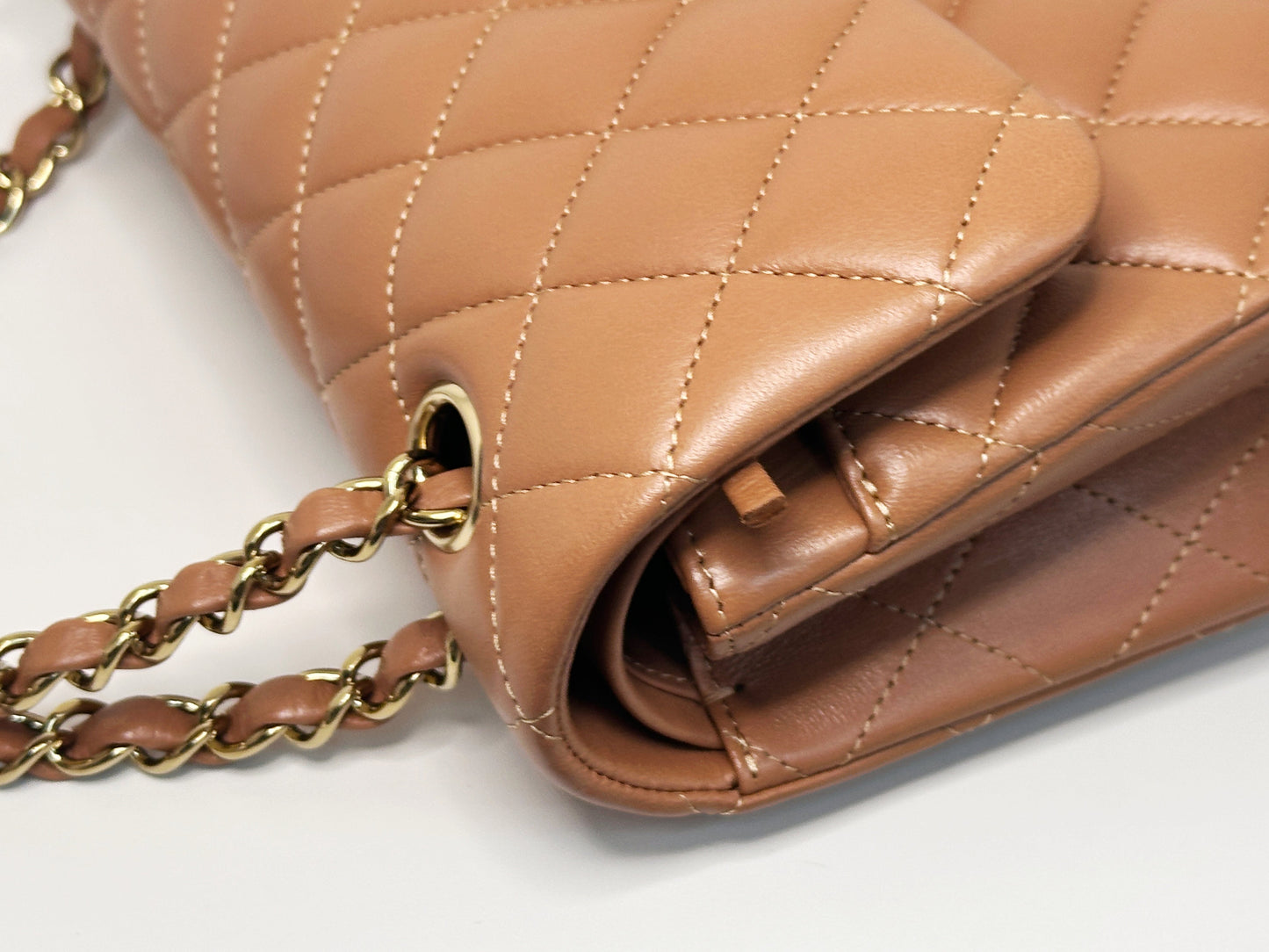 Chanel Small Lambskin Classic Double Flap Bag Dark Beige LGHW