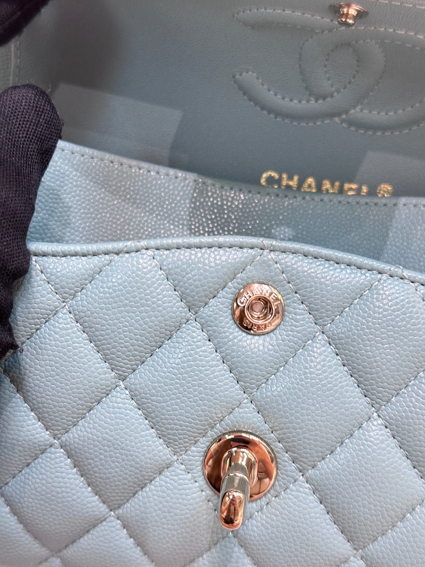 Chanel Small Classic Caviar Double Flap Tiffany Blue 20C GHW