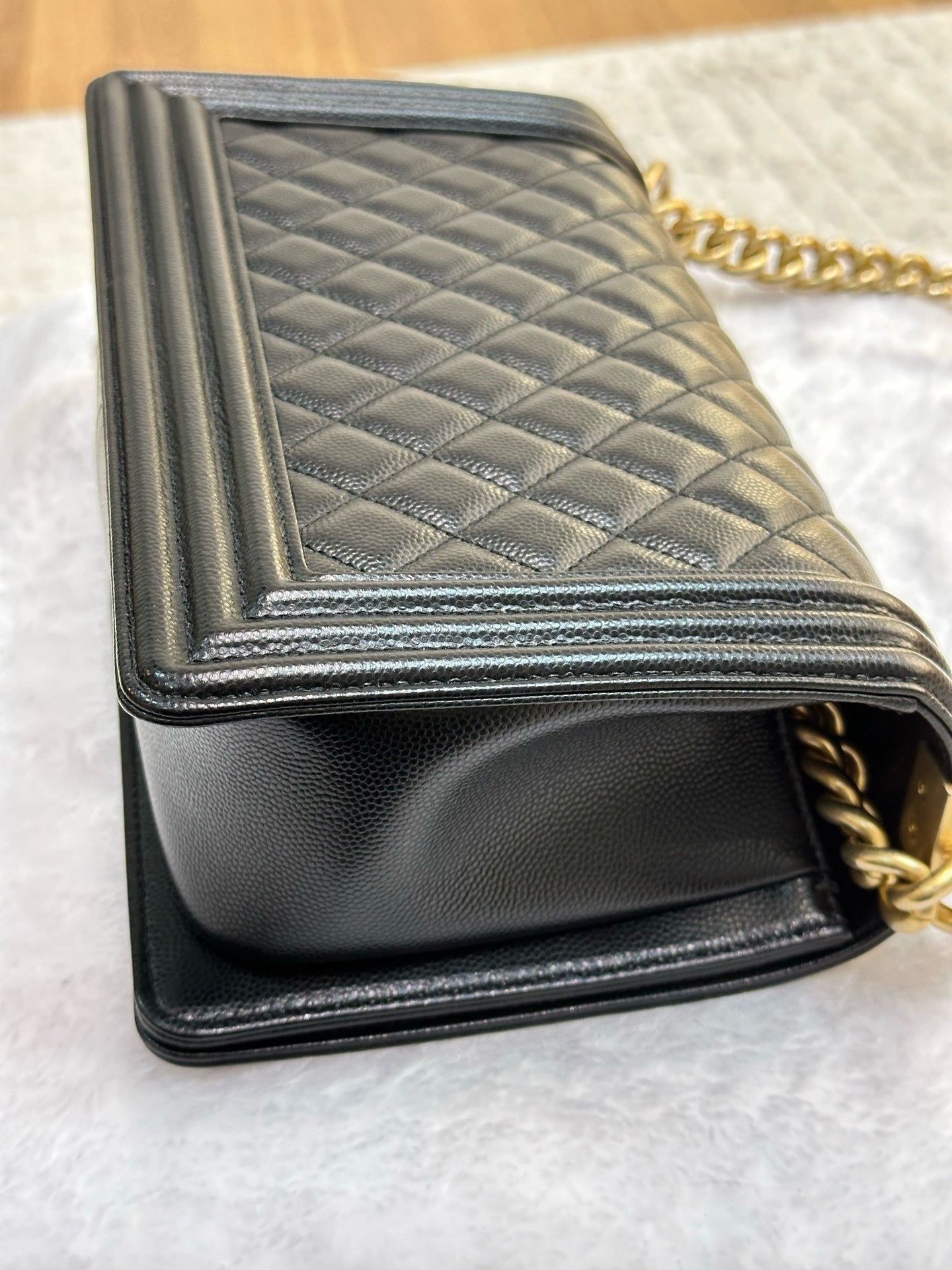 Chanel Medium Caviar LeBoy Bag Black GHW 27 holo card