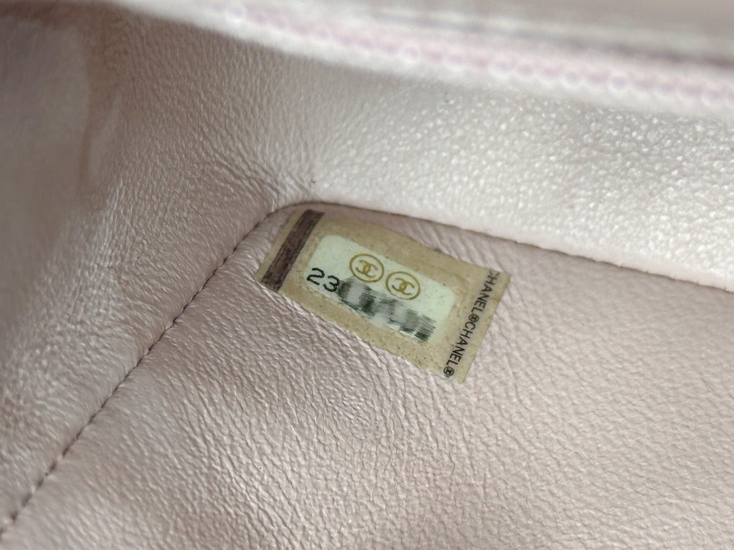 Chanel Classic Mini Rectangular 17C Light Pink Chevron Calfskin with brushed gold hardware 2383 holo card