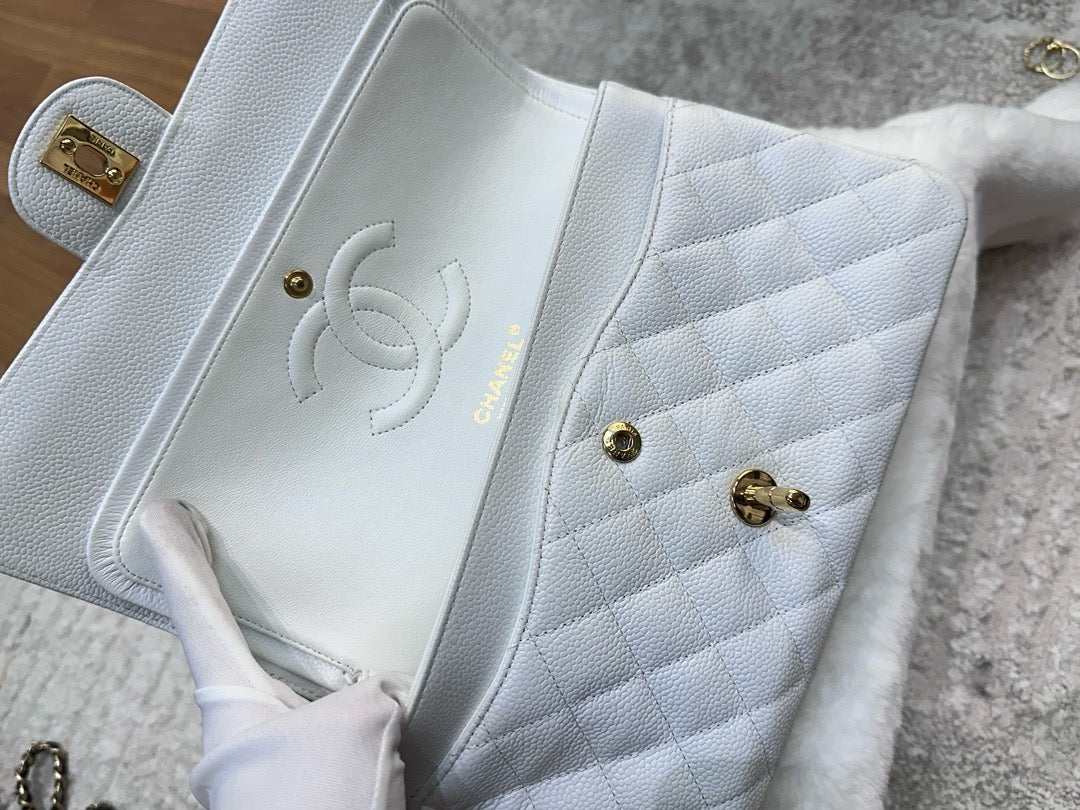 Chanel White Caviar Medium Classic 2.55 Double Flap Bag