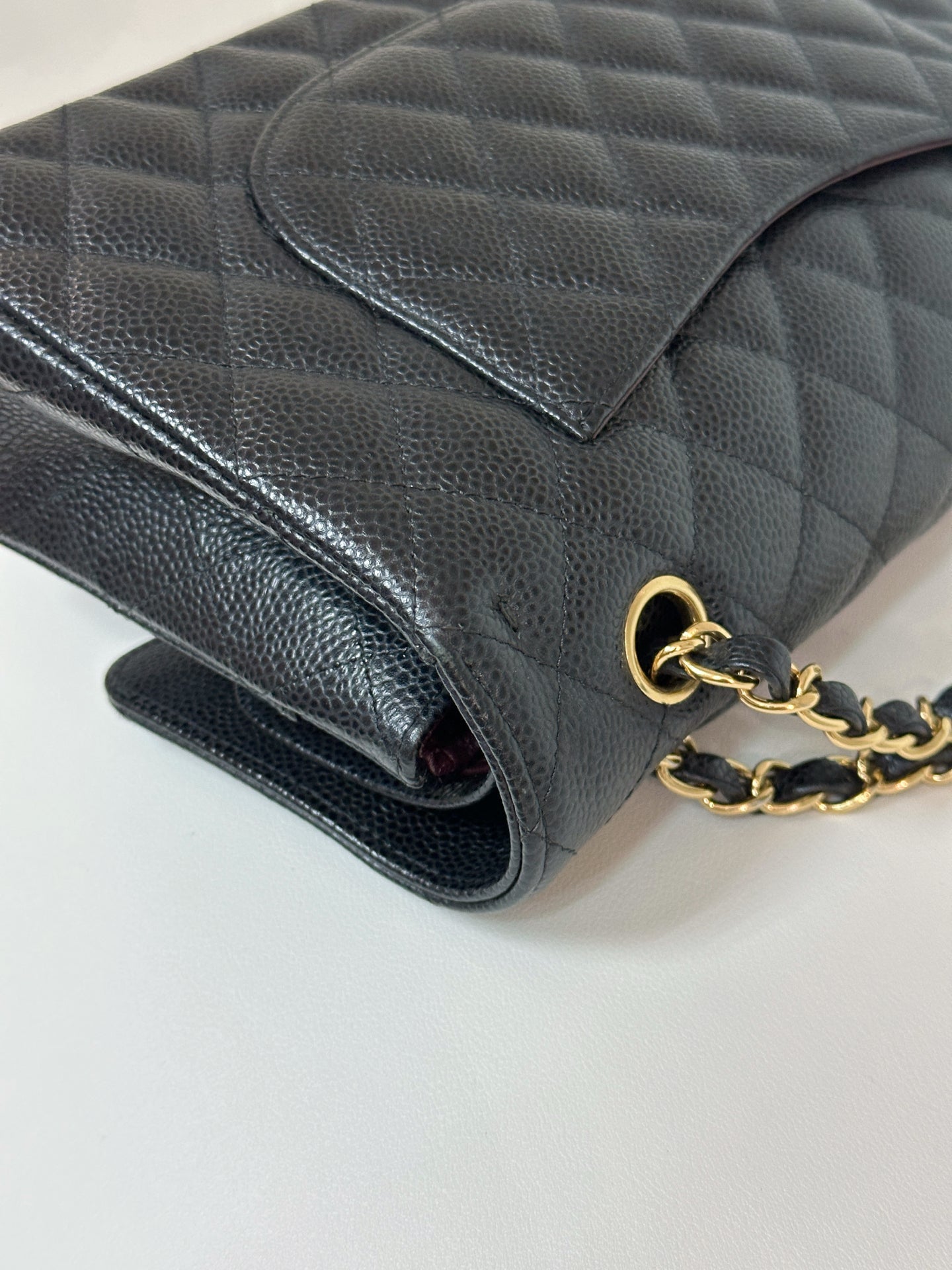 Chanel Medium Size Classic Quilted Caviar Double Flap Bag Black 3022 holo card