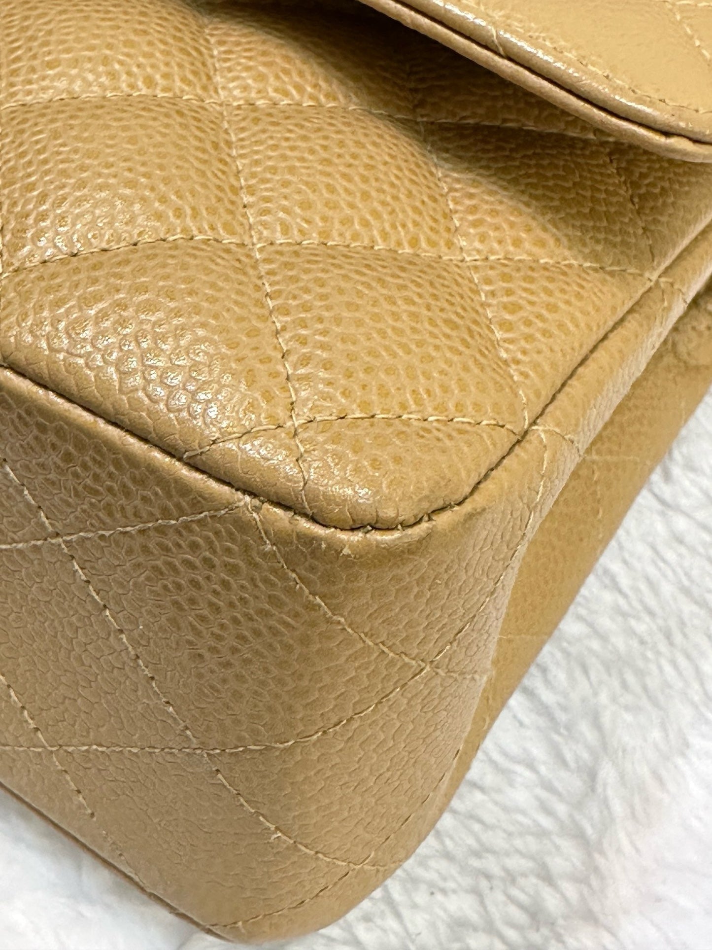 Chanel Medium Caviar Quilted Double Flap Beige Bag 866 Holo