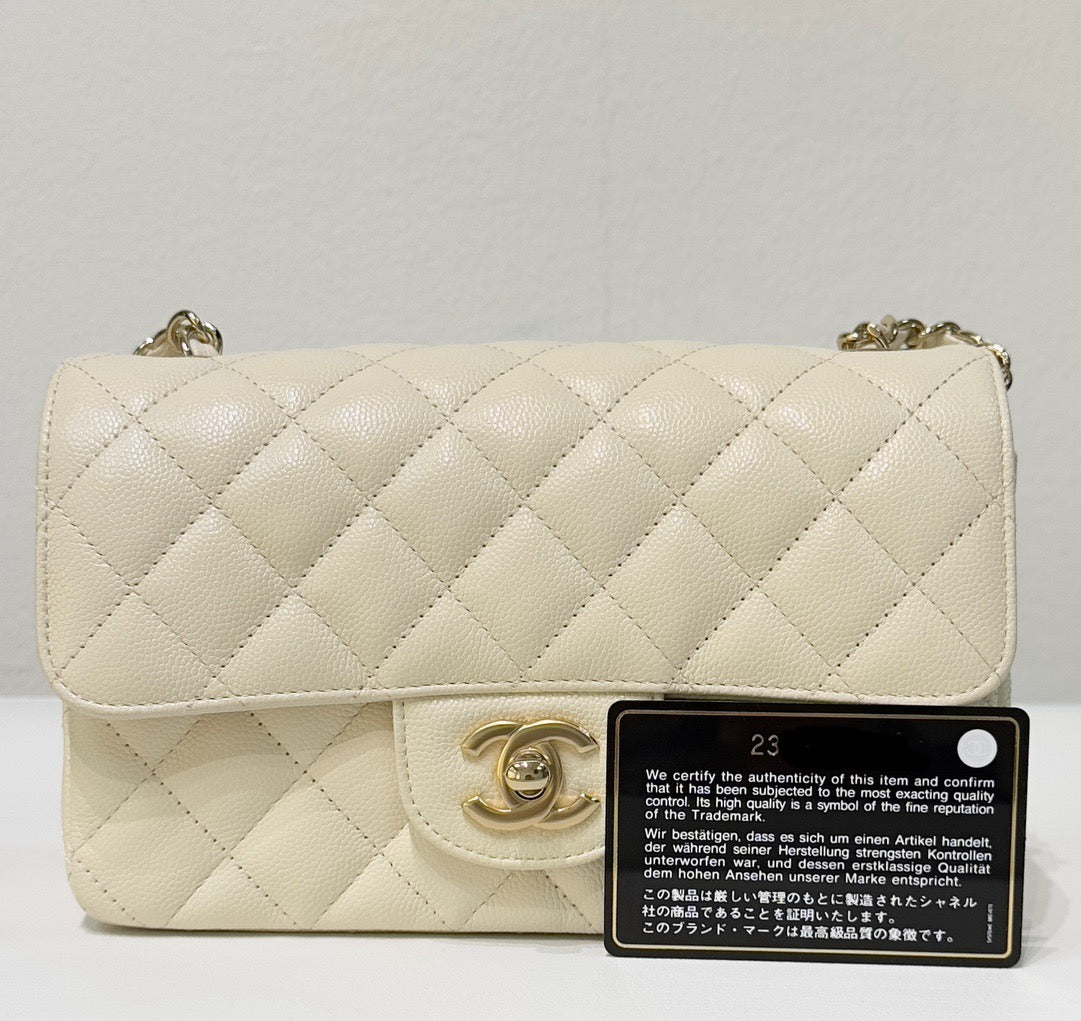 Chanel Mini Rectangle Caviar Ivory 17C GHW