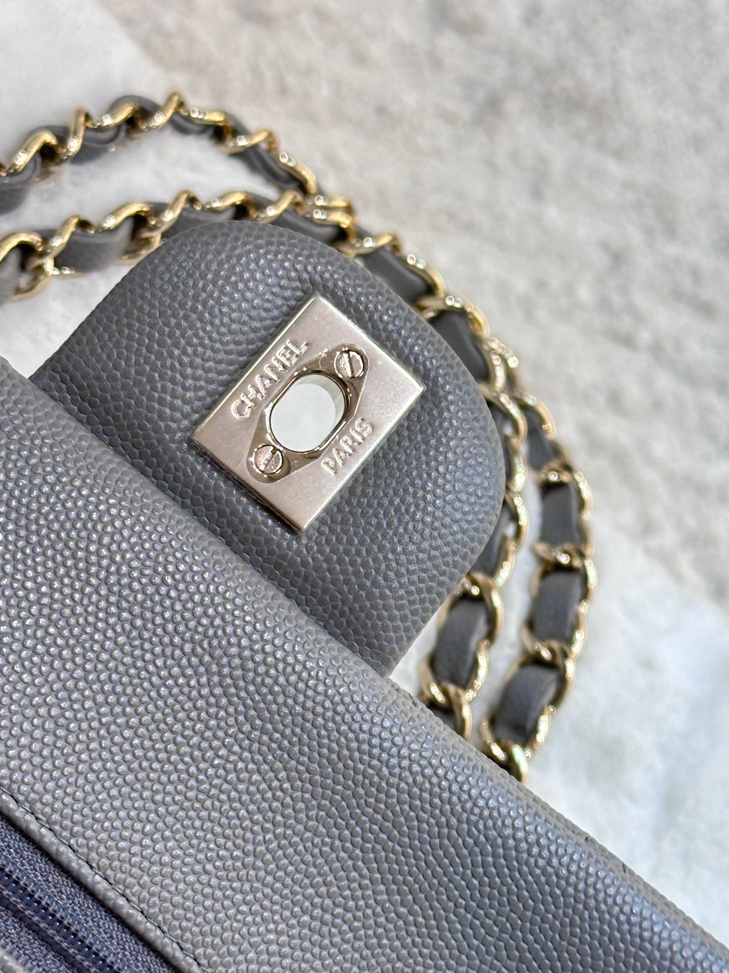Chanel Small Caviar Quilted Double Flap Grey 21B Unused Condition