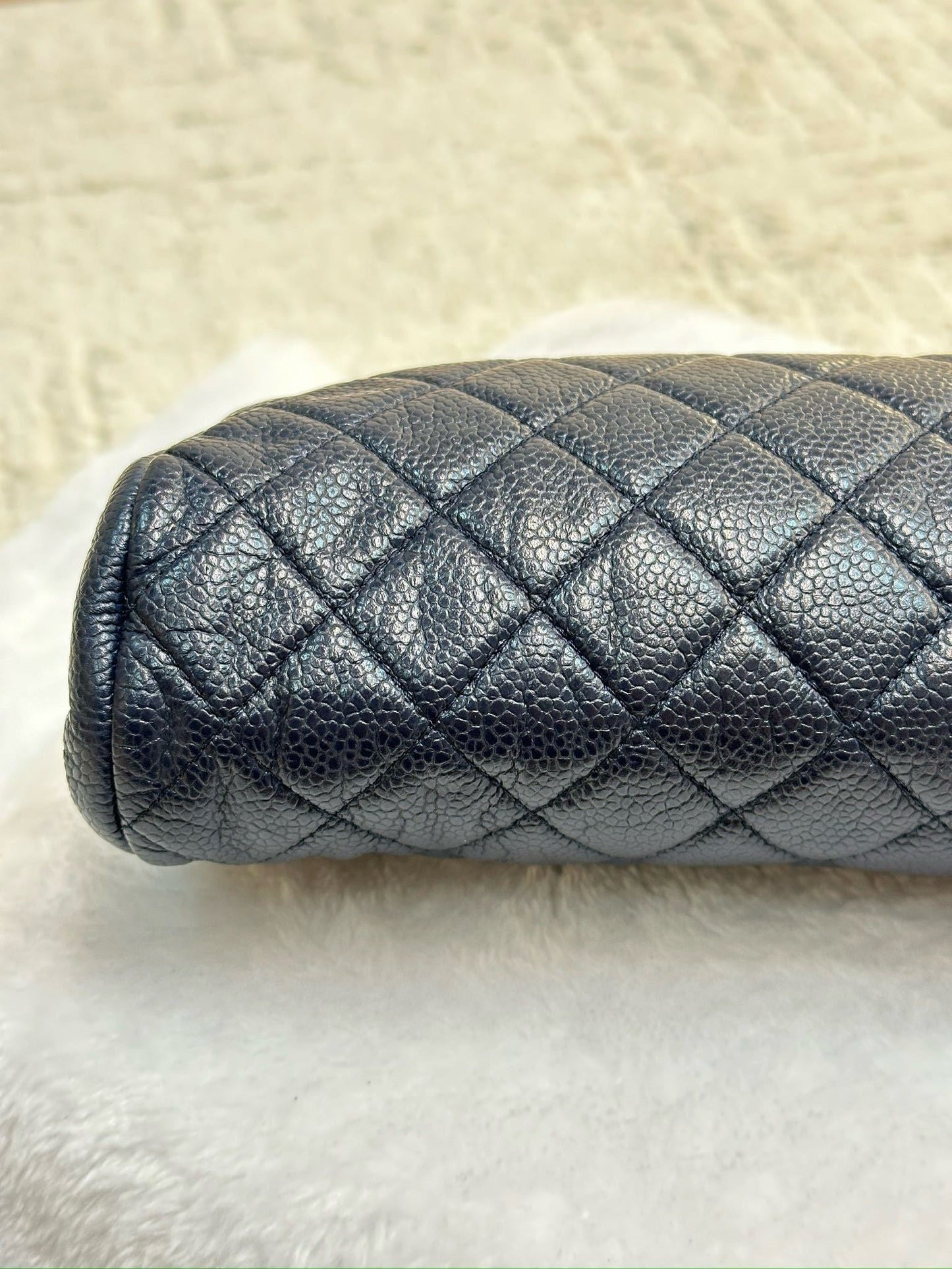 Chanel Quilted Caviar Timeless Clutch Bag Navy Blue SHW