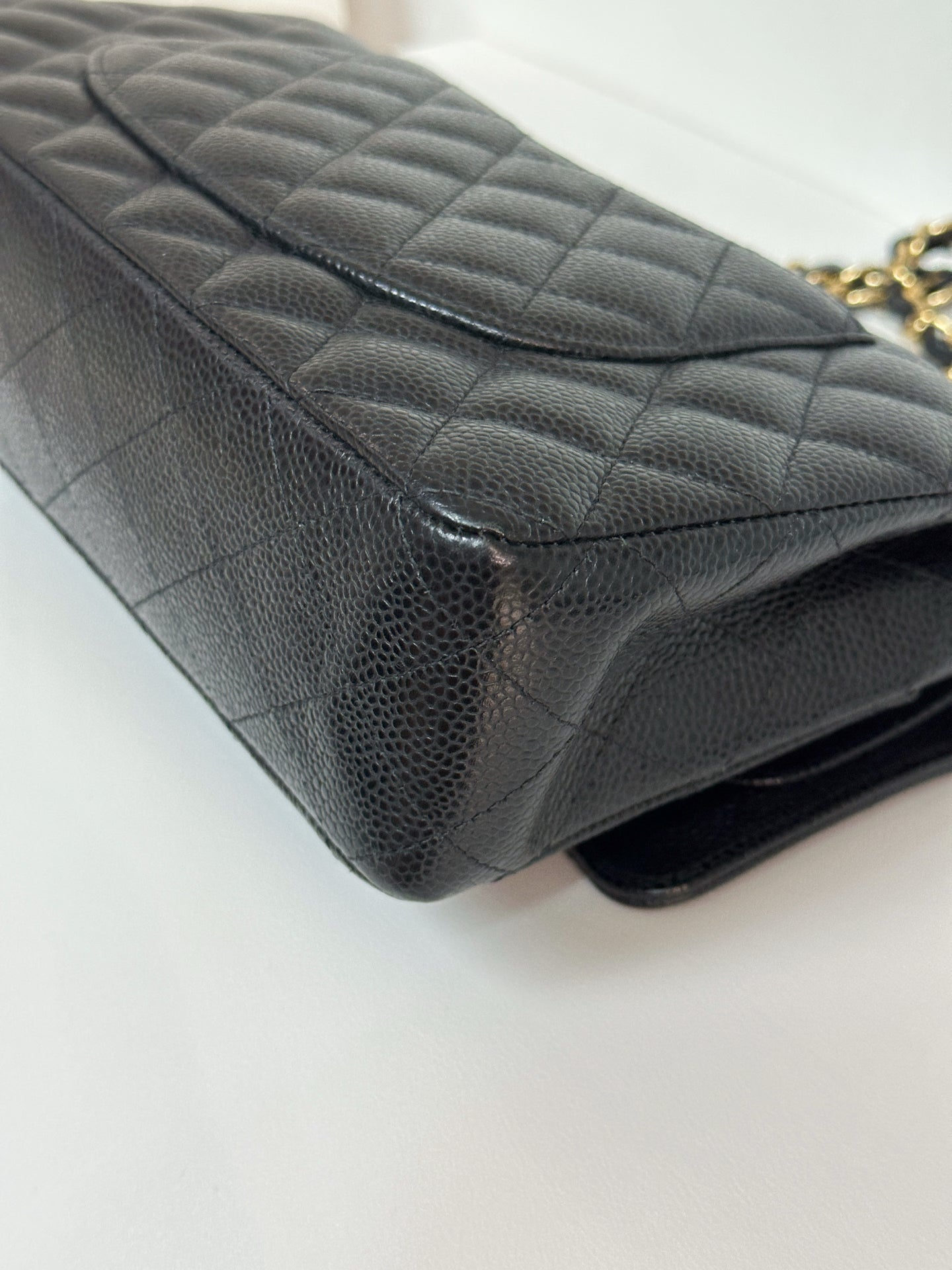 Chanel Medium Size Classic Quilted Caviar Double Flap Bag Black 3022 holo card