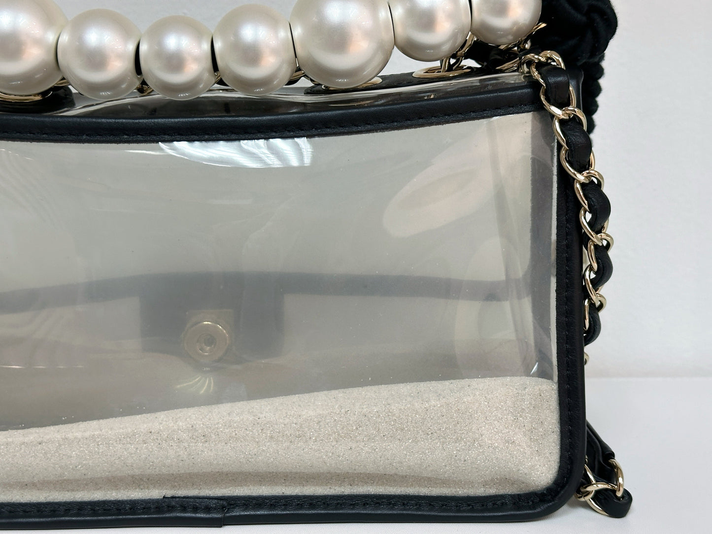 Chanel Medium Lambskin CoCo Sand PVC Sand By The Sea Flap With Pearl Strap Black 2745 holo card
