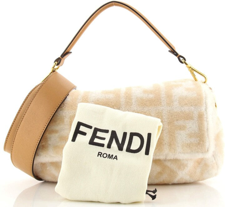 FENDI BAGUETTE NM ZUCCA MEDIUM SHEARLING BAG