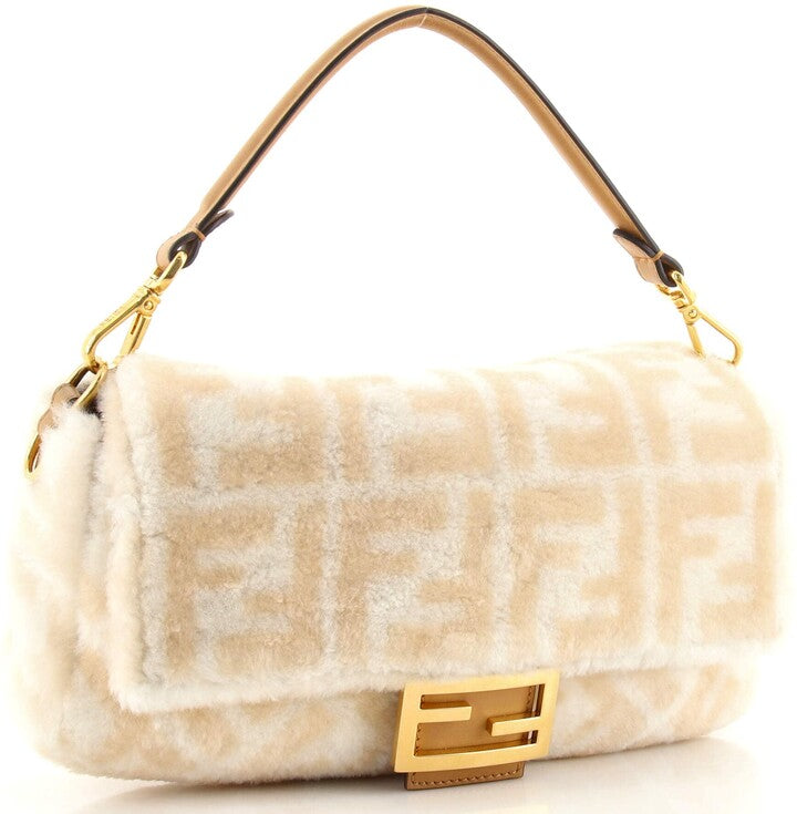 FENDI BAGUETTE NM ZUCCA MEDIUM SHEARLING BAG