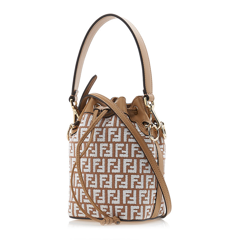 FENDI MINI MON TRESOR RAFFIA & LEATHER BUCKET BAG
