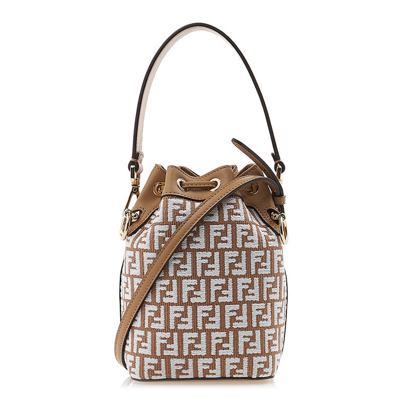 FENDI MINI MON TRESOR RAFFIA & LEATHER BUCKET BAG