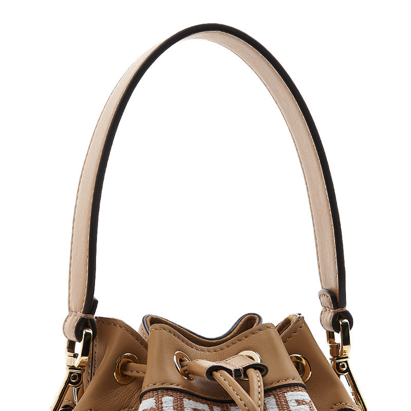 FENDI MINI MON TRESOR RAFFIA & LEATHER BUCKET BAG