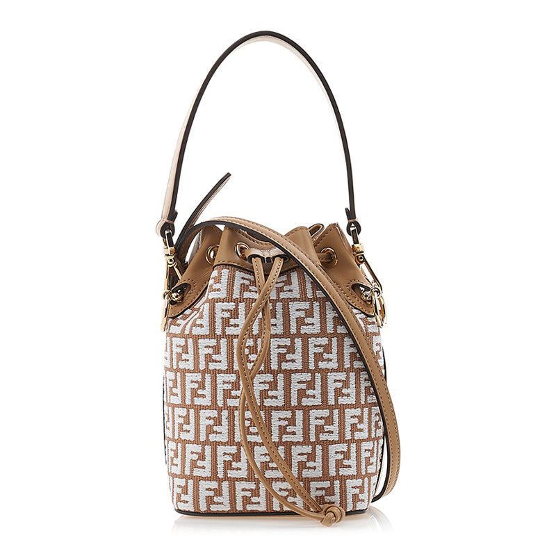 FENDI MINI MON TRESOR RAFFIA & LEATHER BUCKET BAG