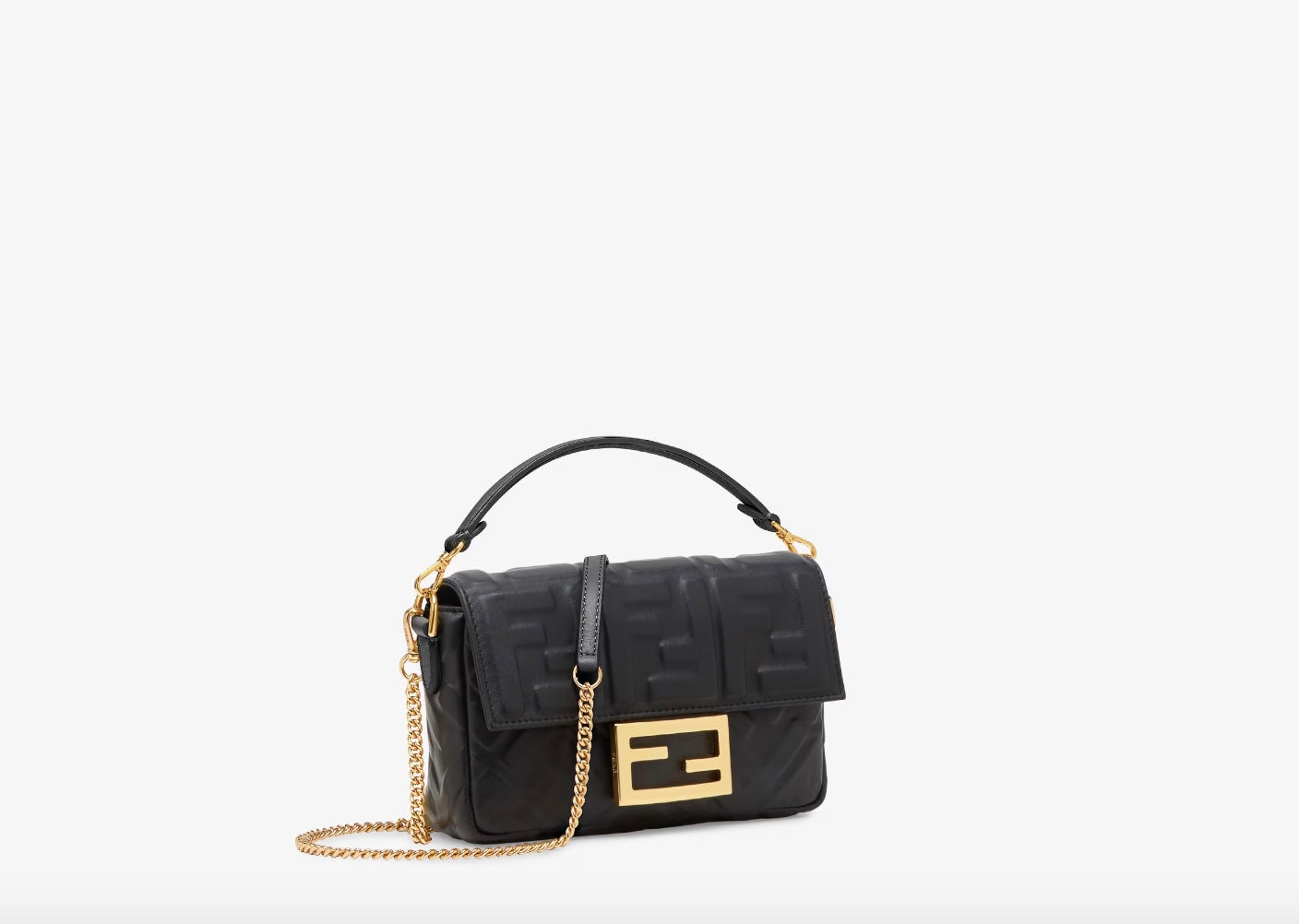 FENDI FF 1974 EMBOSSED NAPPA LEATHER MINI BAGUETTE BAG