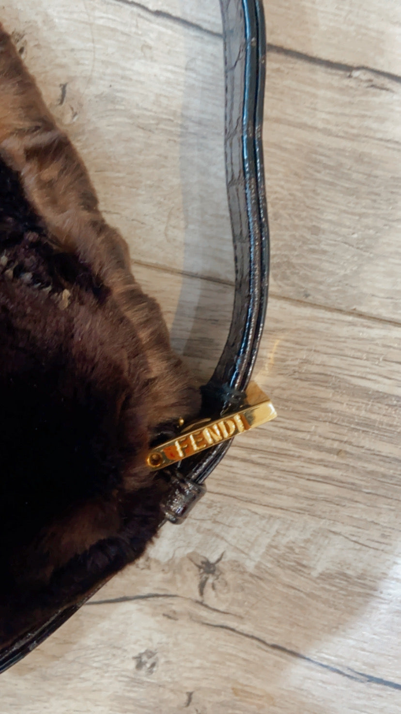 FENDI RABBIT FUR BAGUETTE HANDBAG
