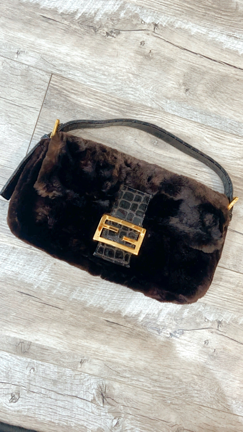 FENDI RABBIT FUR BAGUETTE HANDBAG
