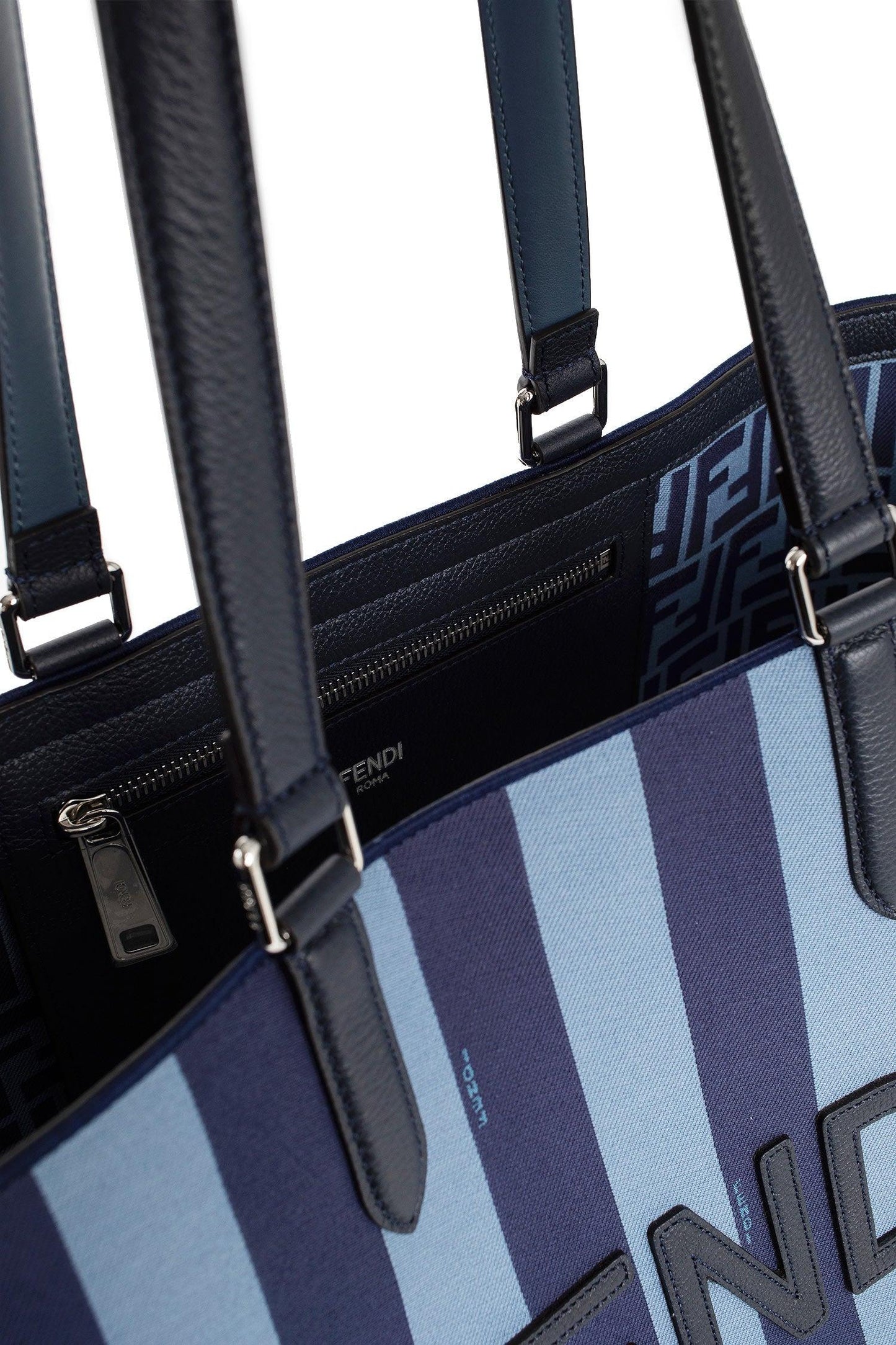 FENDI BLUE PEQUIN JACQUARD SIGNATURE SHOPPER TOTE BAG