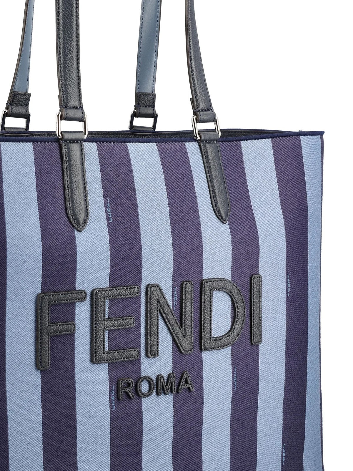 FENDI BLUE PEQUIN JACQUARD SIGNATURE SHOPPER TOTE BAG